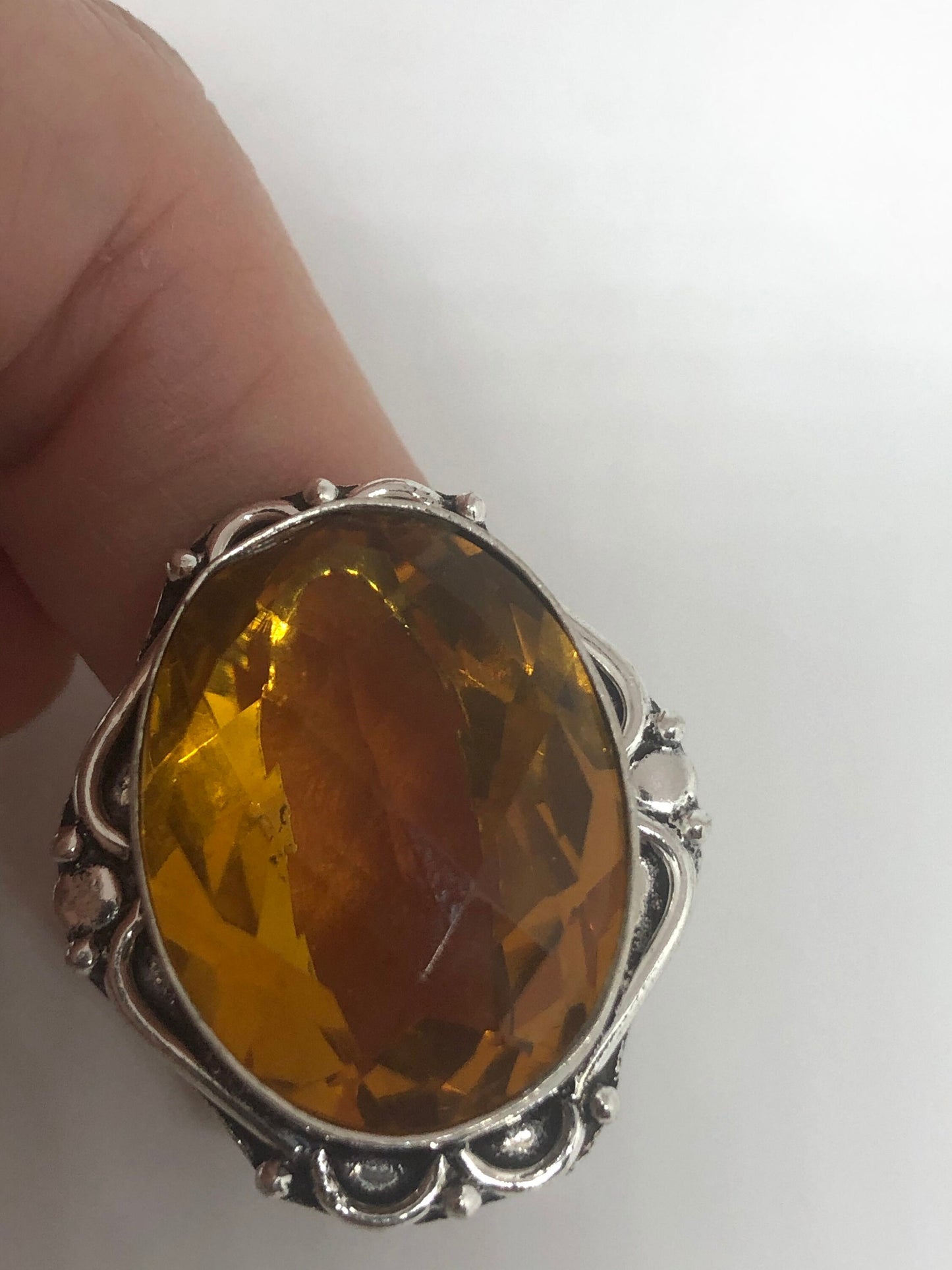 Vintage Amber Vintage Art Glass Cocktail Ring Size 7