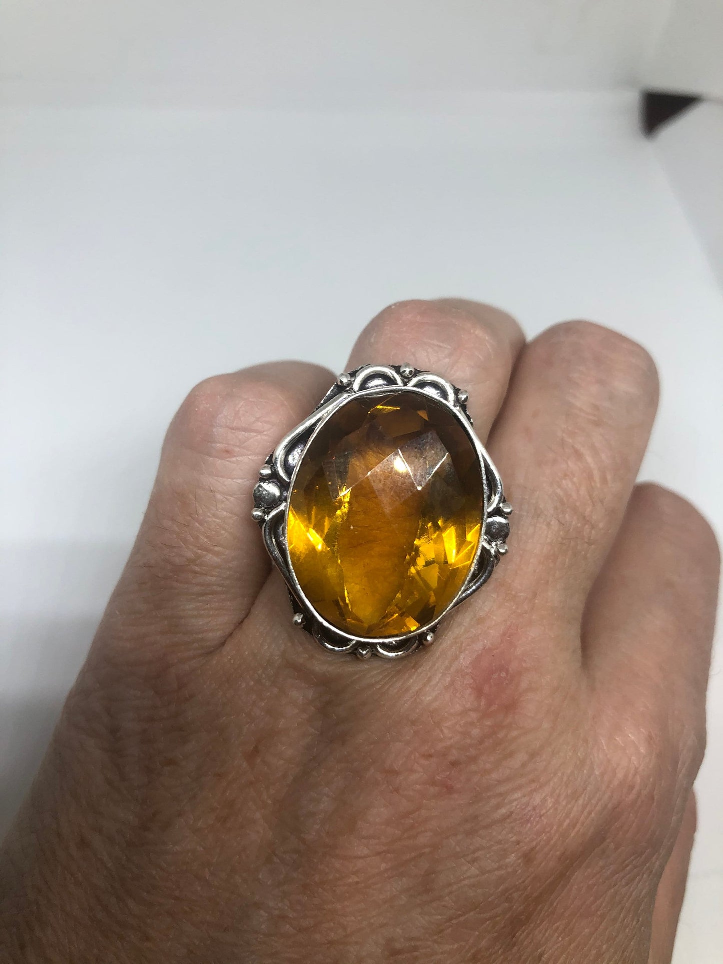 Vintage Amber Vintage Art Glass Cocktail Ring Size 7