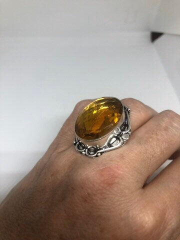 Vintage Amber Vintage Art Glass Cocktail Ring Size 7