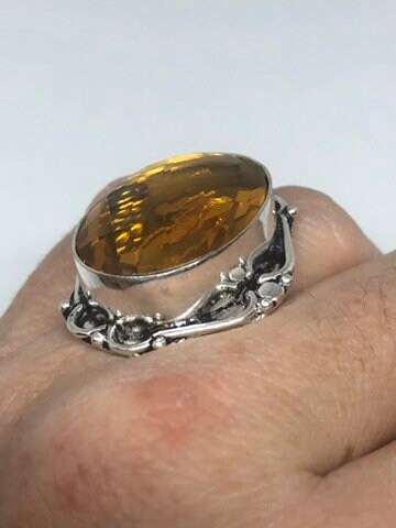 Vintage Amber Vintage Art Glass Cocktail Ring Size 7