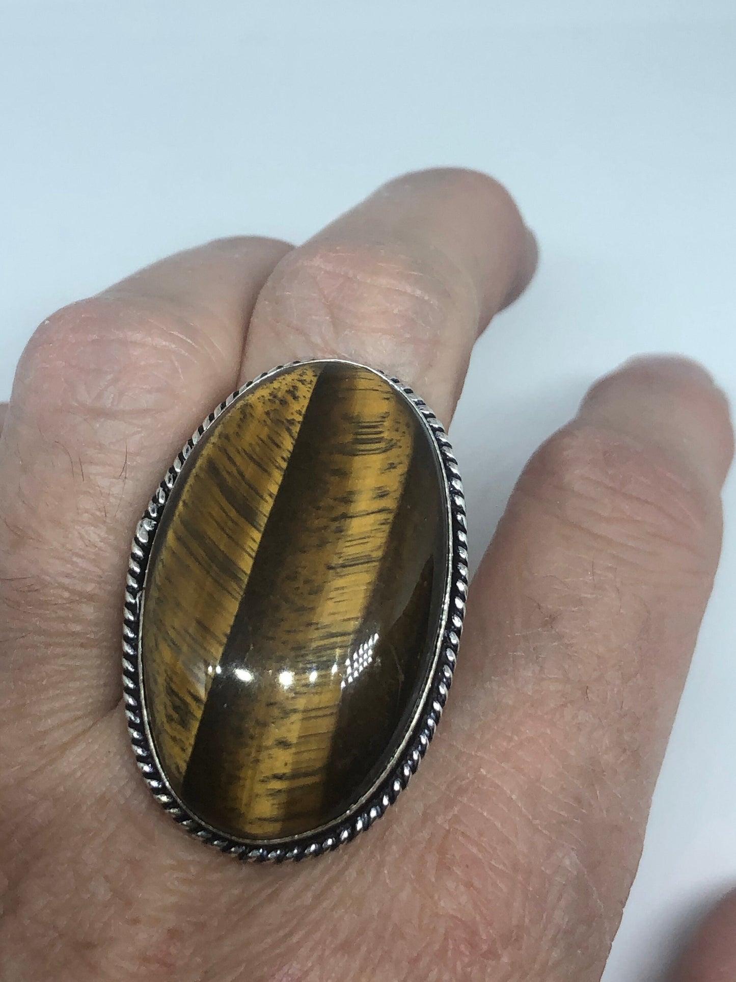 Vintage Tigers Eye Silver Cocktail Ring Size 7