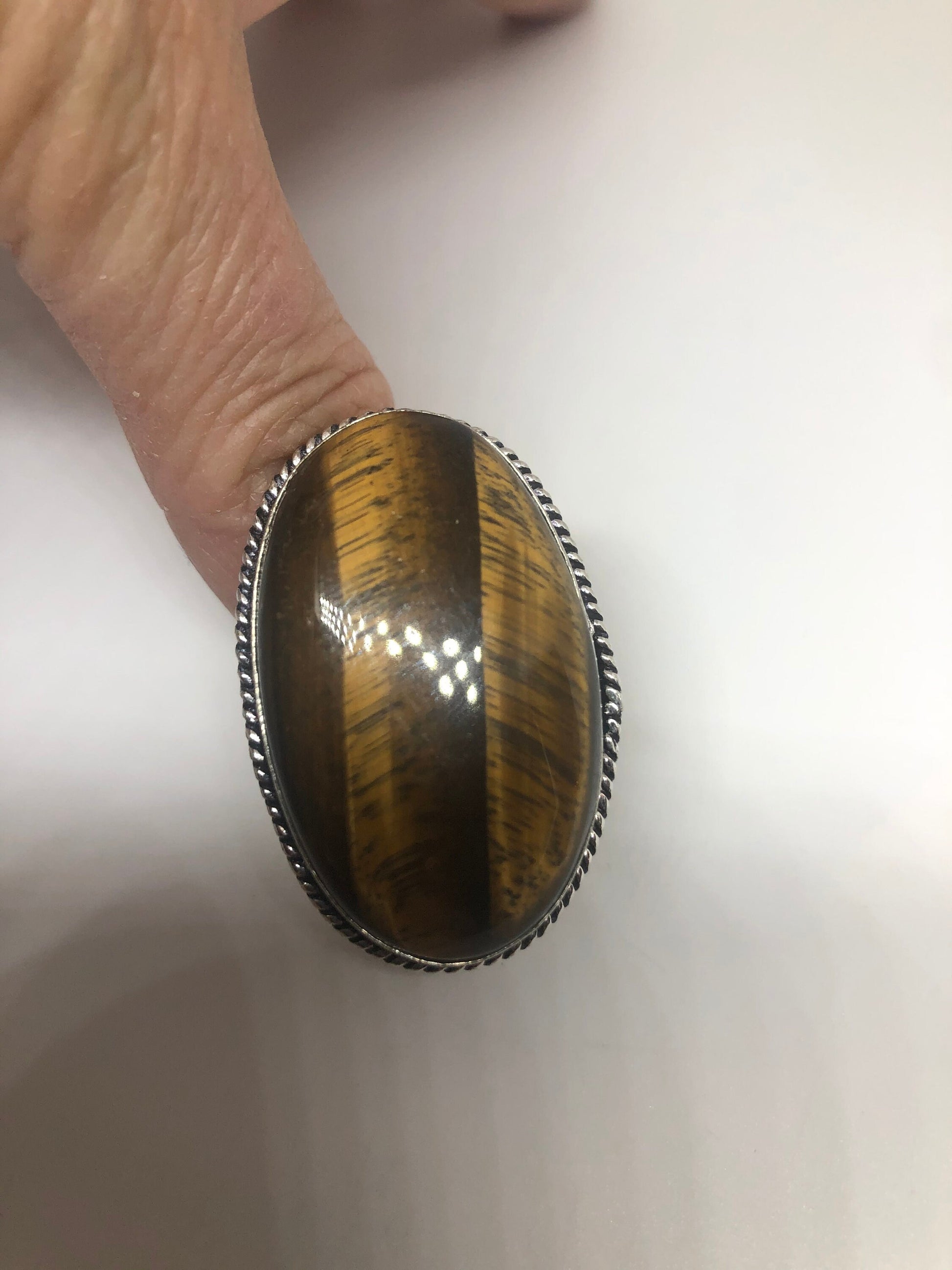 Vintage Tigers Eye Silver Cocktail Ring Size 7