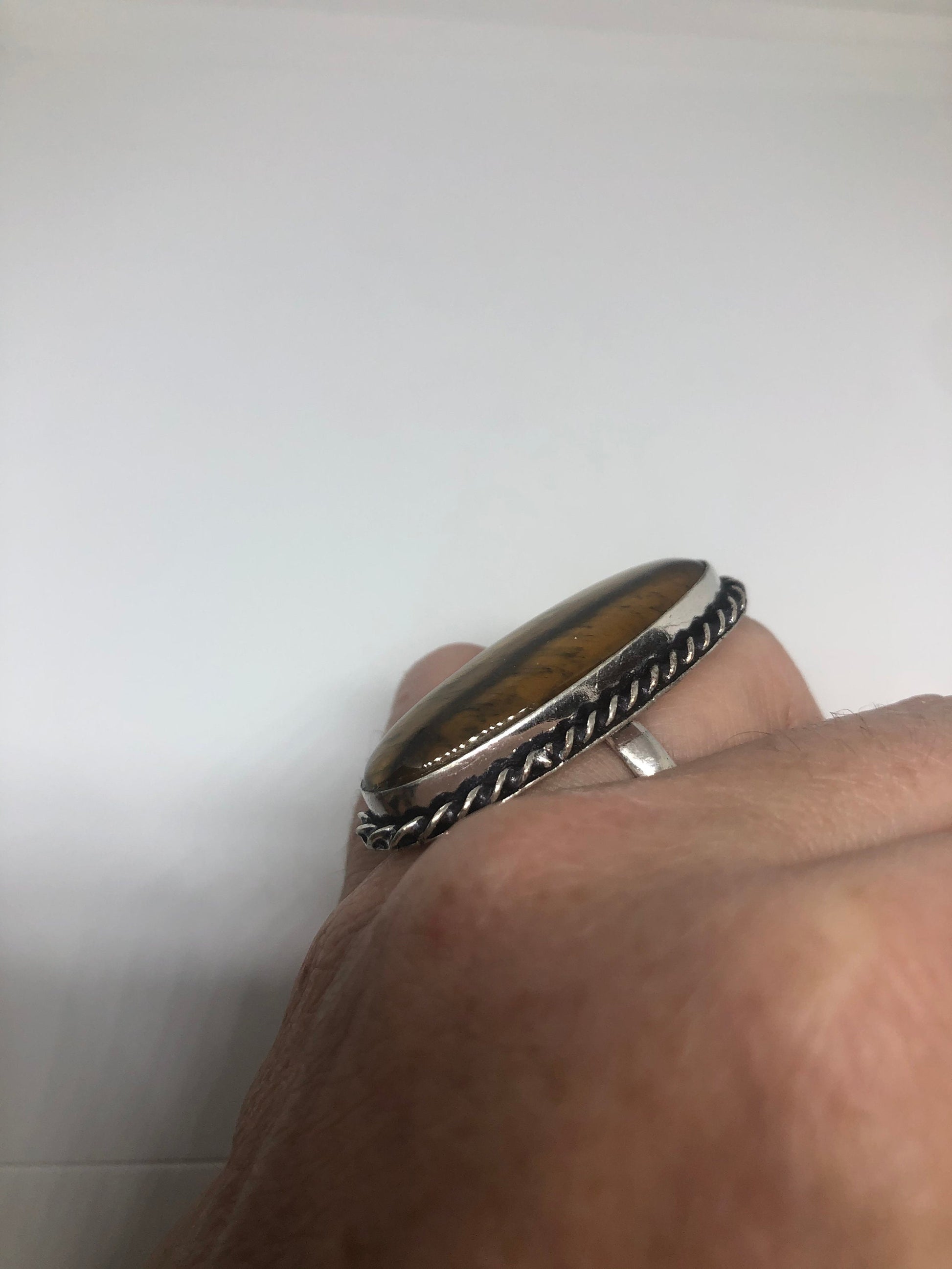 Vintage Tigers Eye Silver Cocktail Ring Size 7