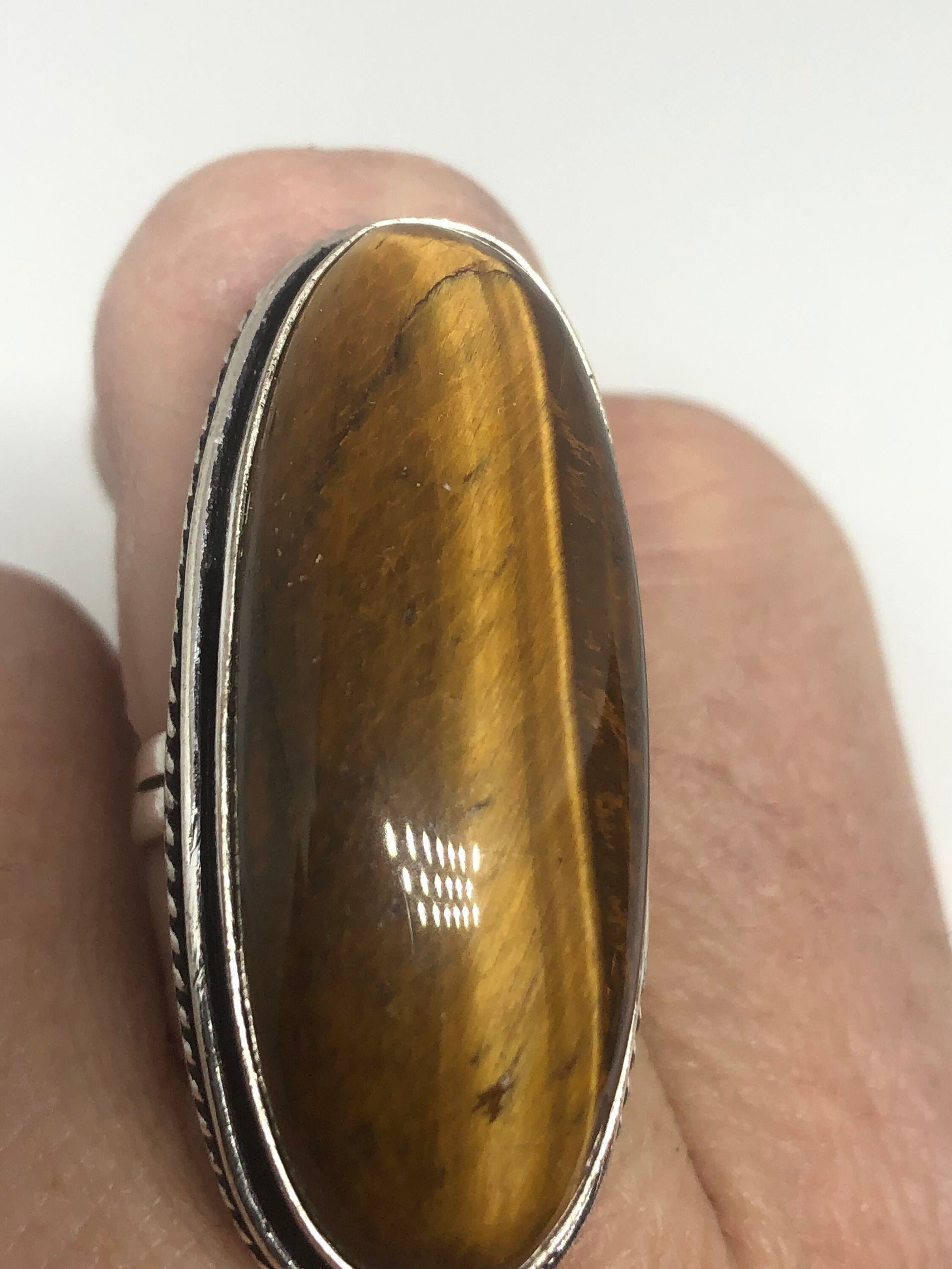 Vintage Tigers Eye Silver Cocktail Ring Size 7