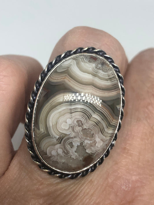 Vintage Brown Agate Silver Ring Size 7