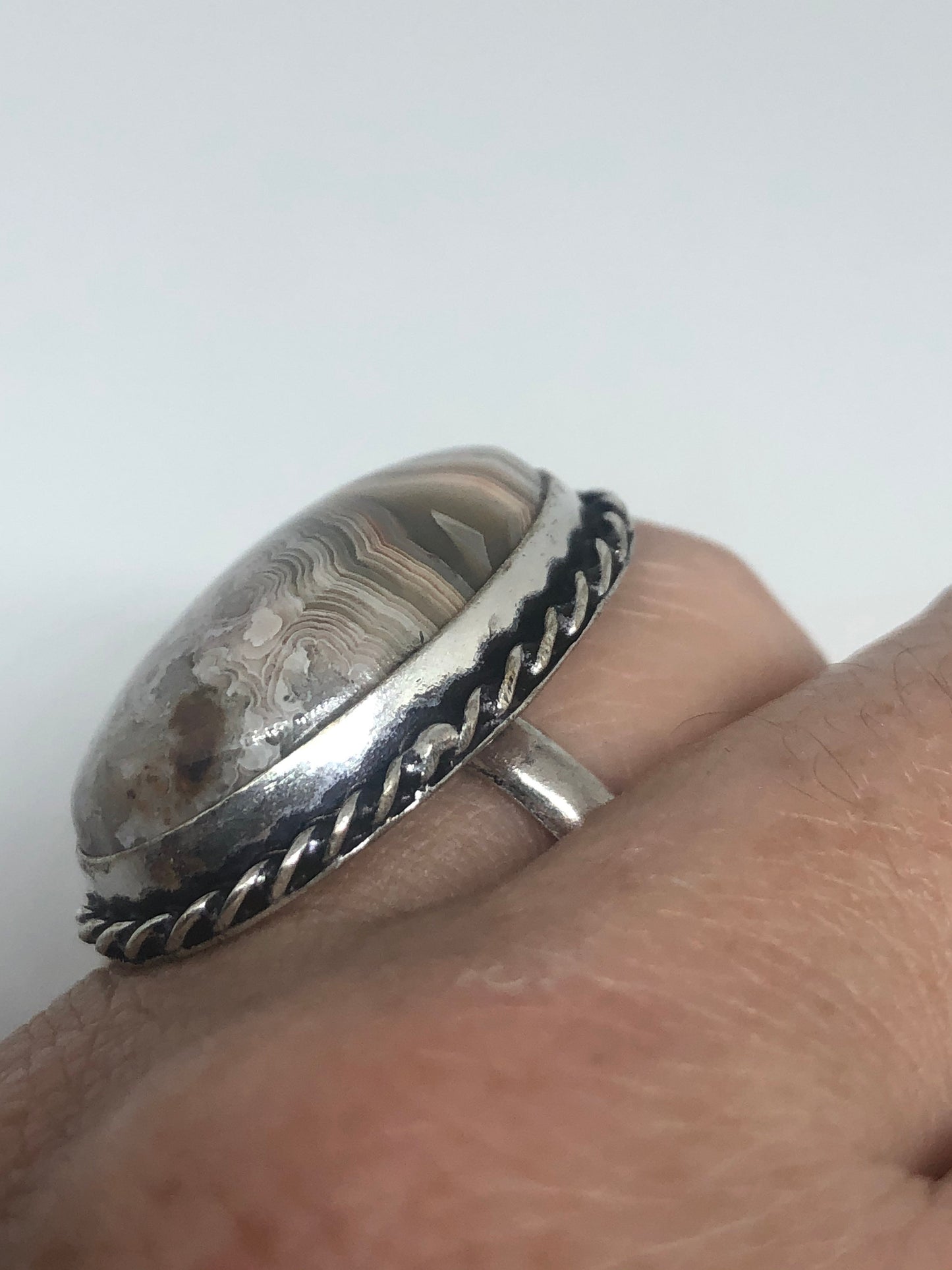 Vintage Brown Agate Silver Ring Size 7