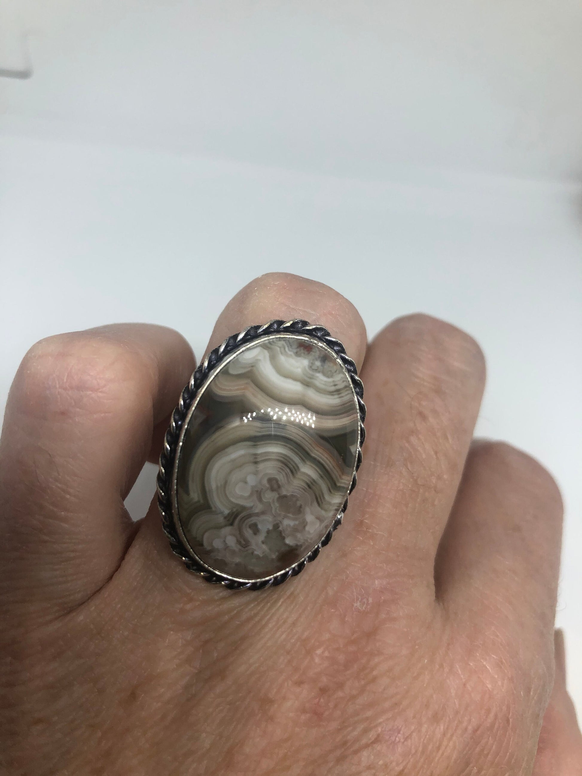 Vintage Brown Agate Silver Ring Size 7