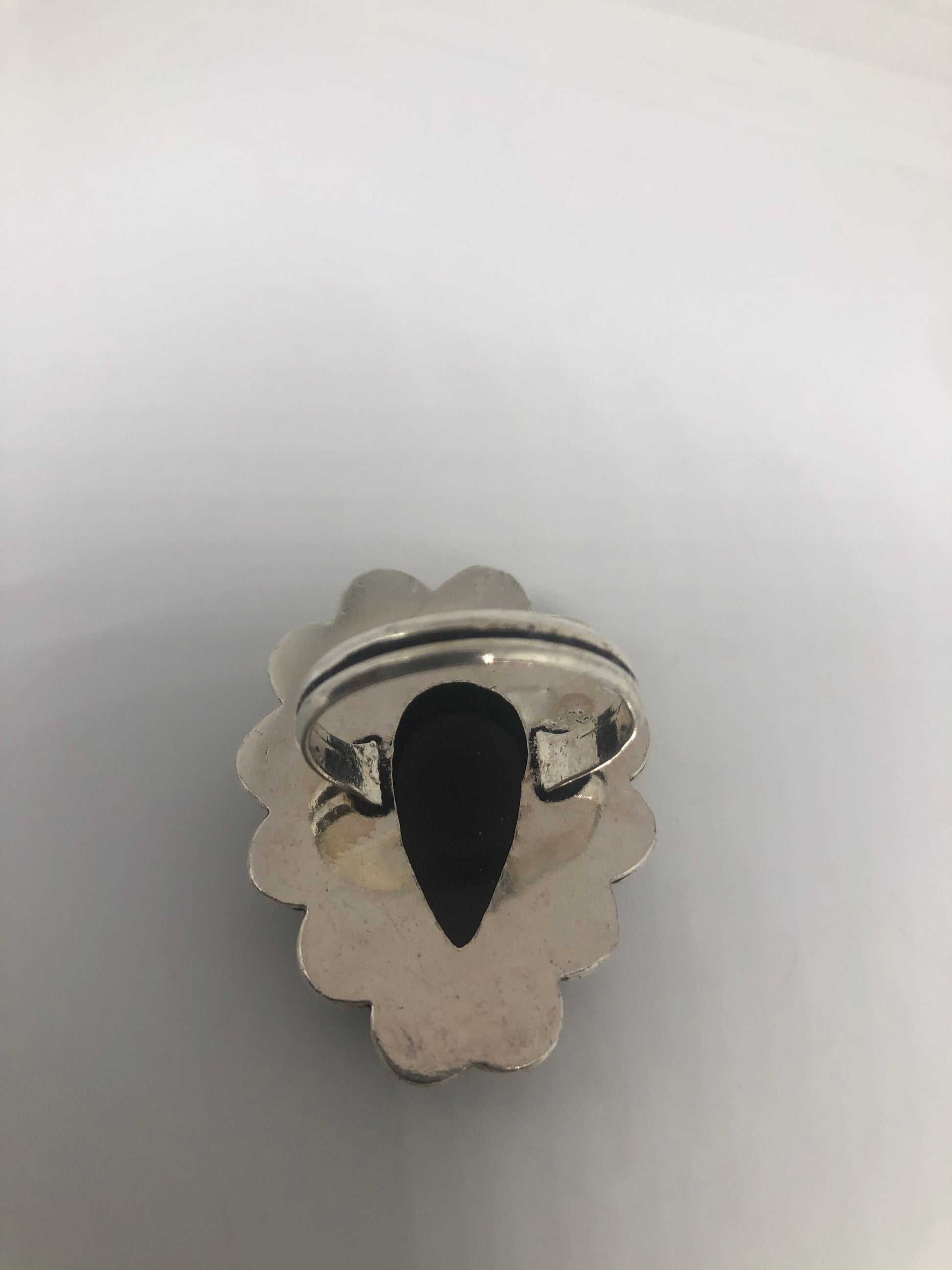 Vintage Genuine Black Onyx Silver Ring Size 8.5