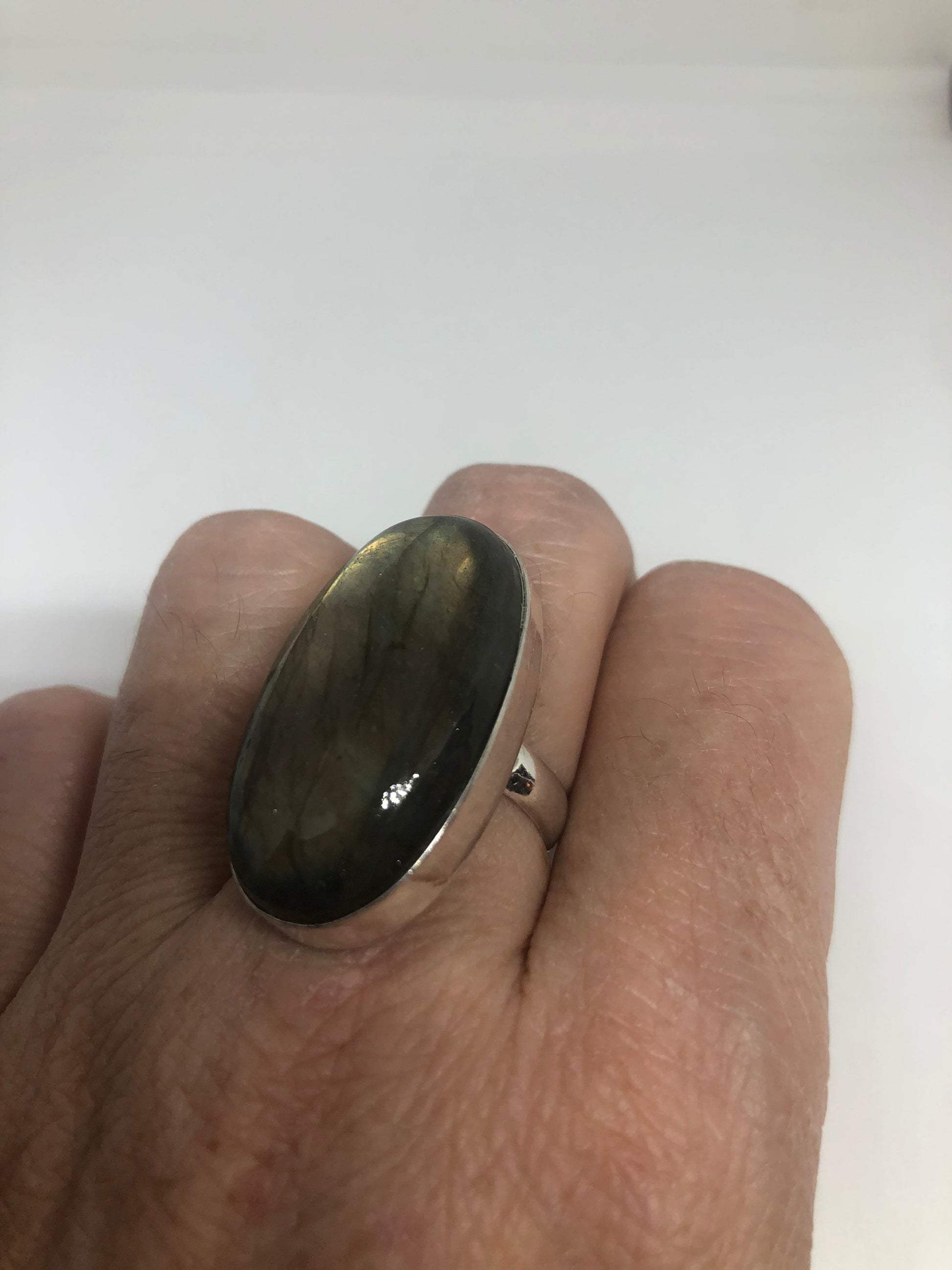 Vintage Blue Green Red Labradorite Stone Silver Ring Size 6