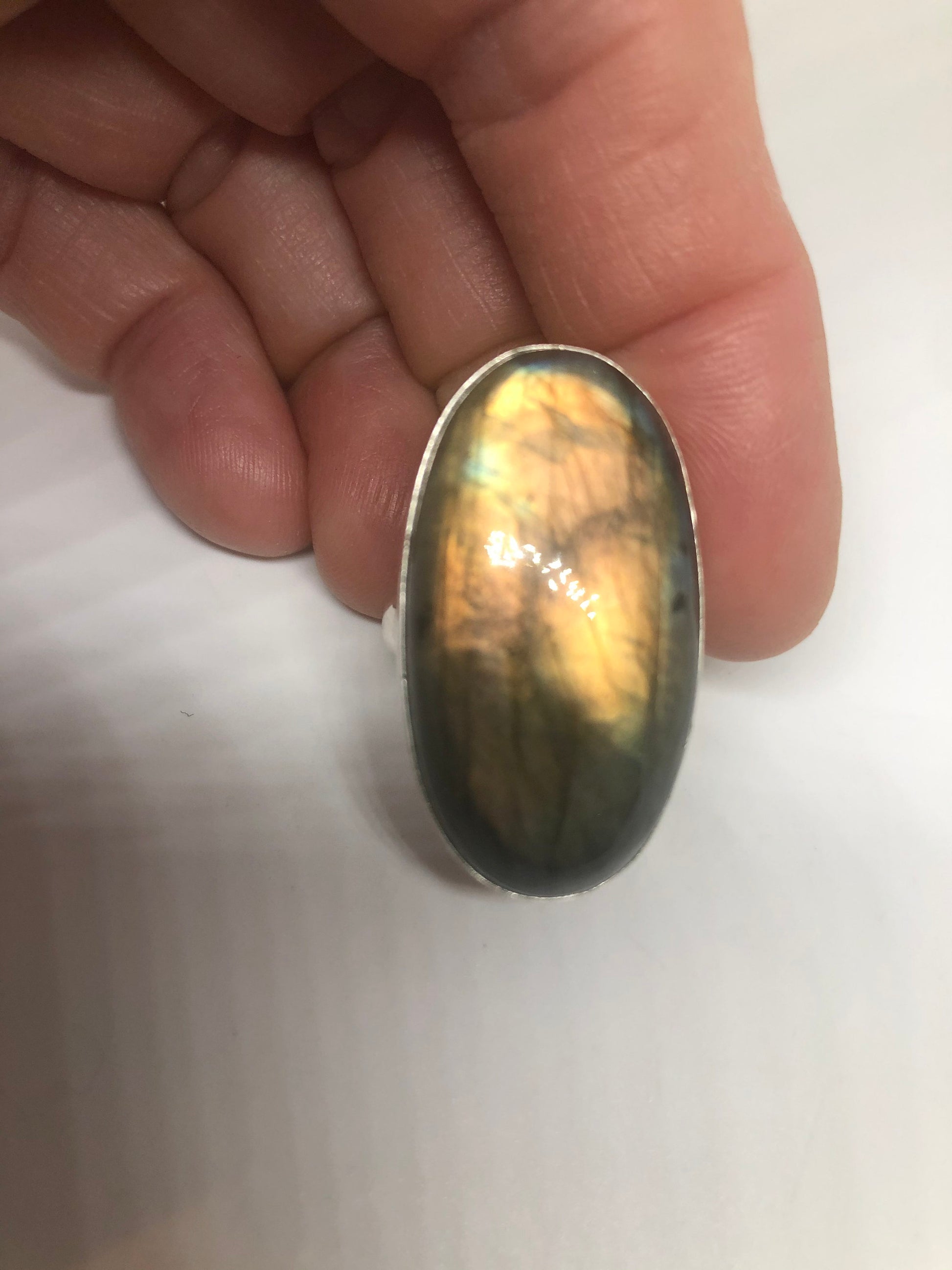 Vintage Blue Green Red Labradorite Stone Silver Ring Size 6