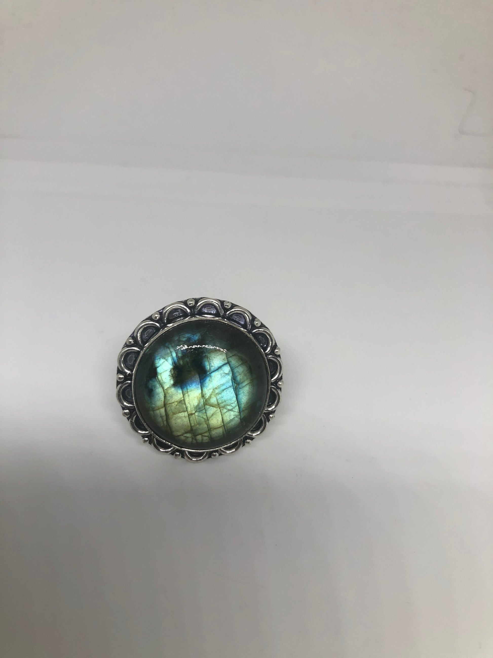 Vintage Blue Labradorite Stone Silver Ring Size 8.5