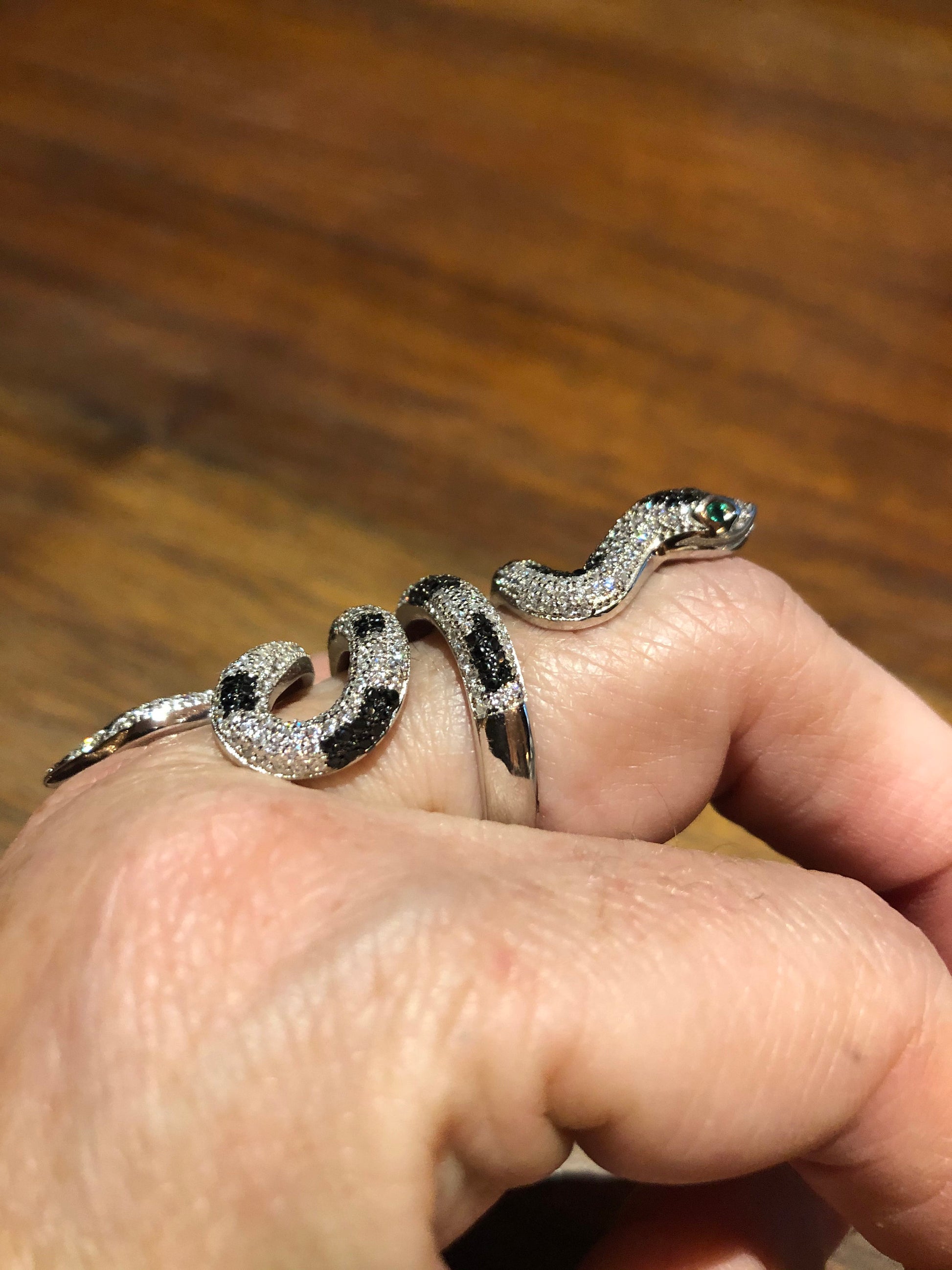 Vintage Sterling Silver Adjustable Crystal Snake Ring