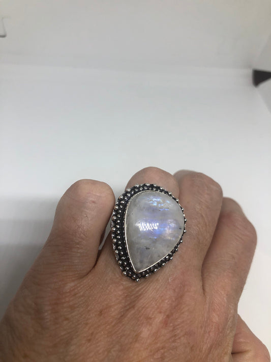 Vintage Genuine Blue White Rainbow Moonstone Ring Size 6