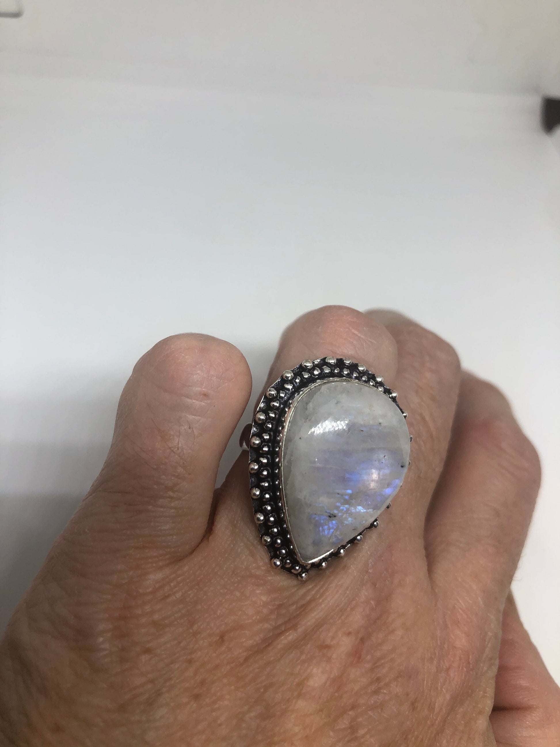 Vintage Genuine Blue White Rainbow Moonstone Ring Size 6