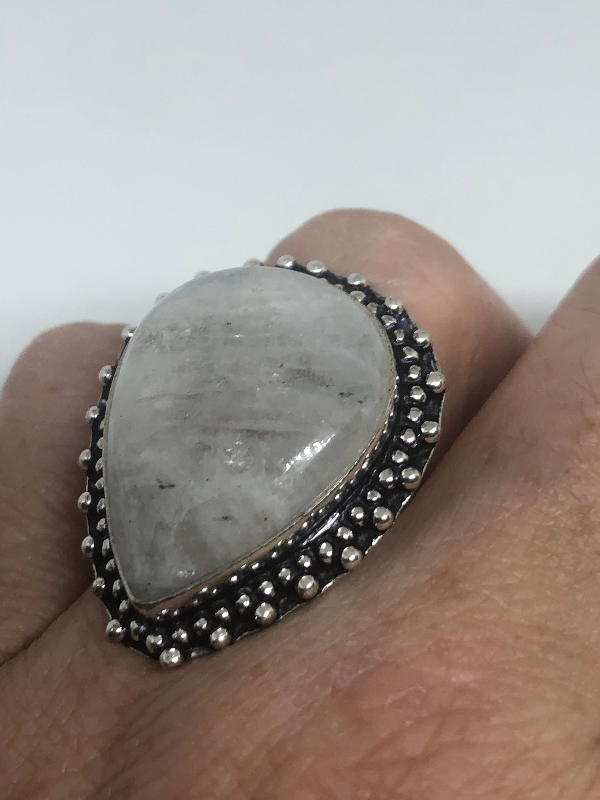 Vintage Genuine Blue White Rainbow Moonstone Ring Size 6