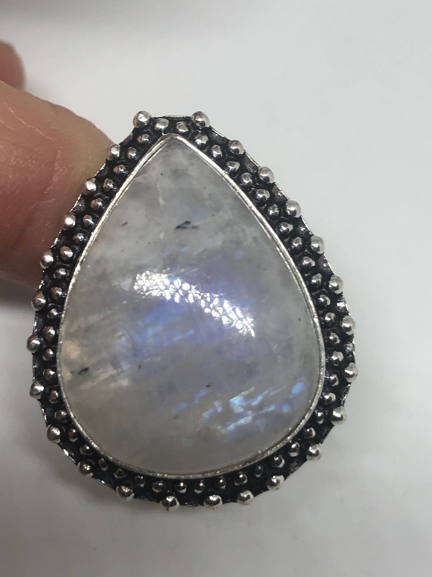 Vintage Genuine Blue White Rainbow Moonstone Ring Size 6