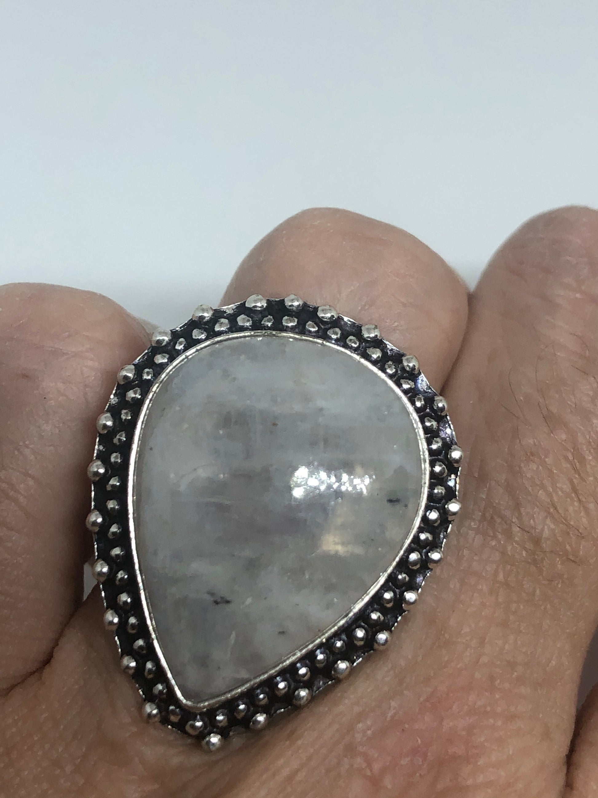 Vintage Genuine Blue White Rainbow Moonstone Ring Size 6