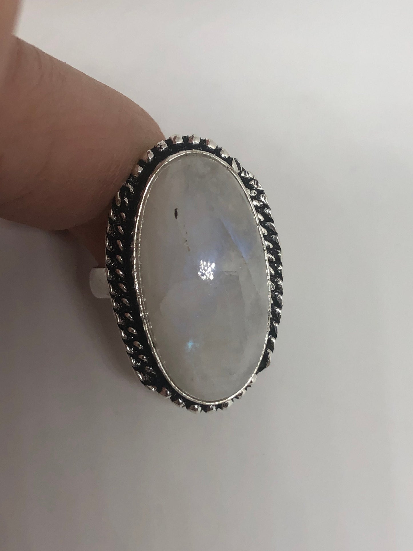 Vintage Genuine Blue White Rainbow Moonstone Ring Size 9