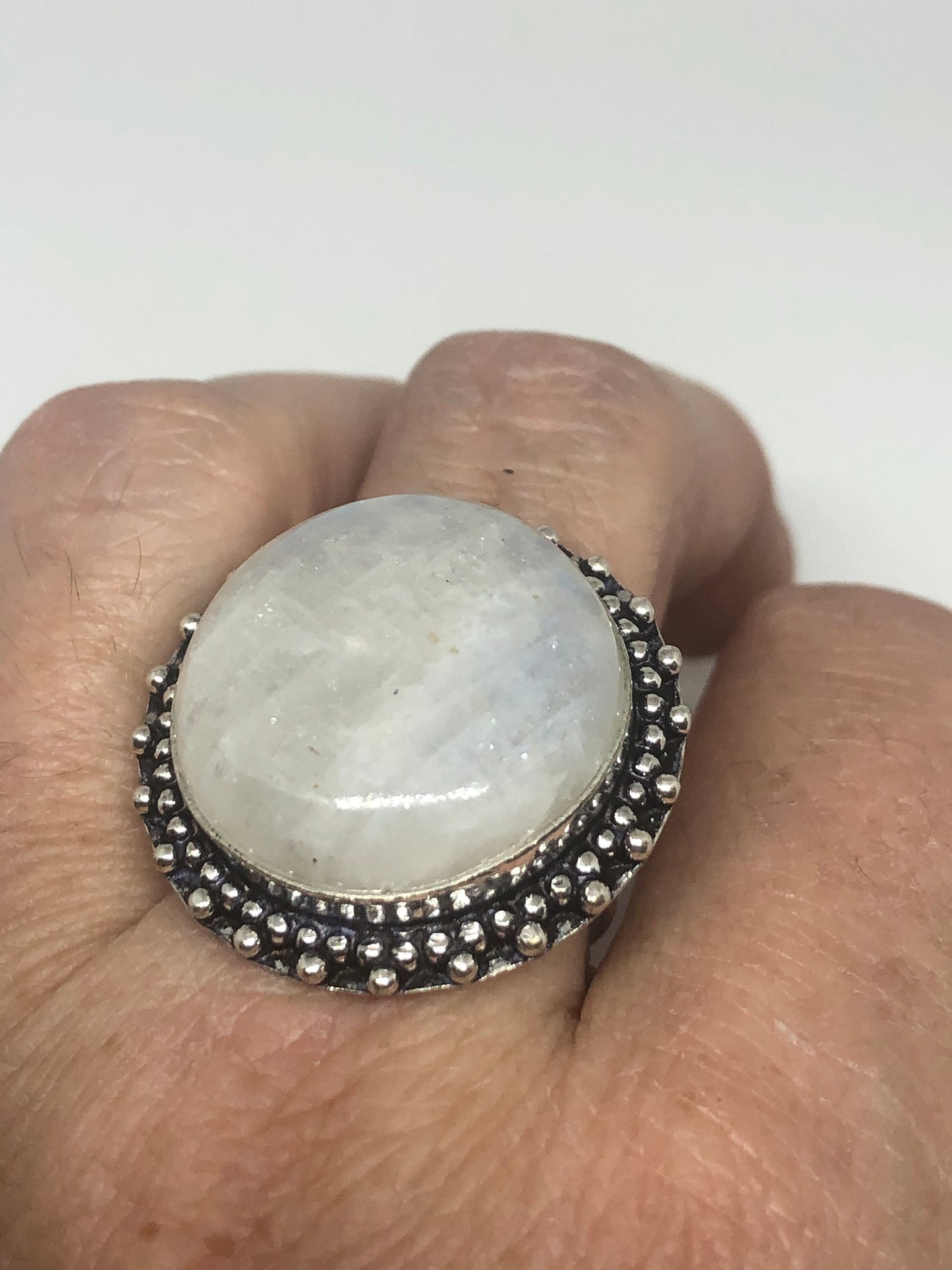 Vintage Genuine Blue White Rainbow Moonstone Ring Size 8