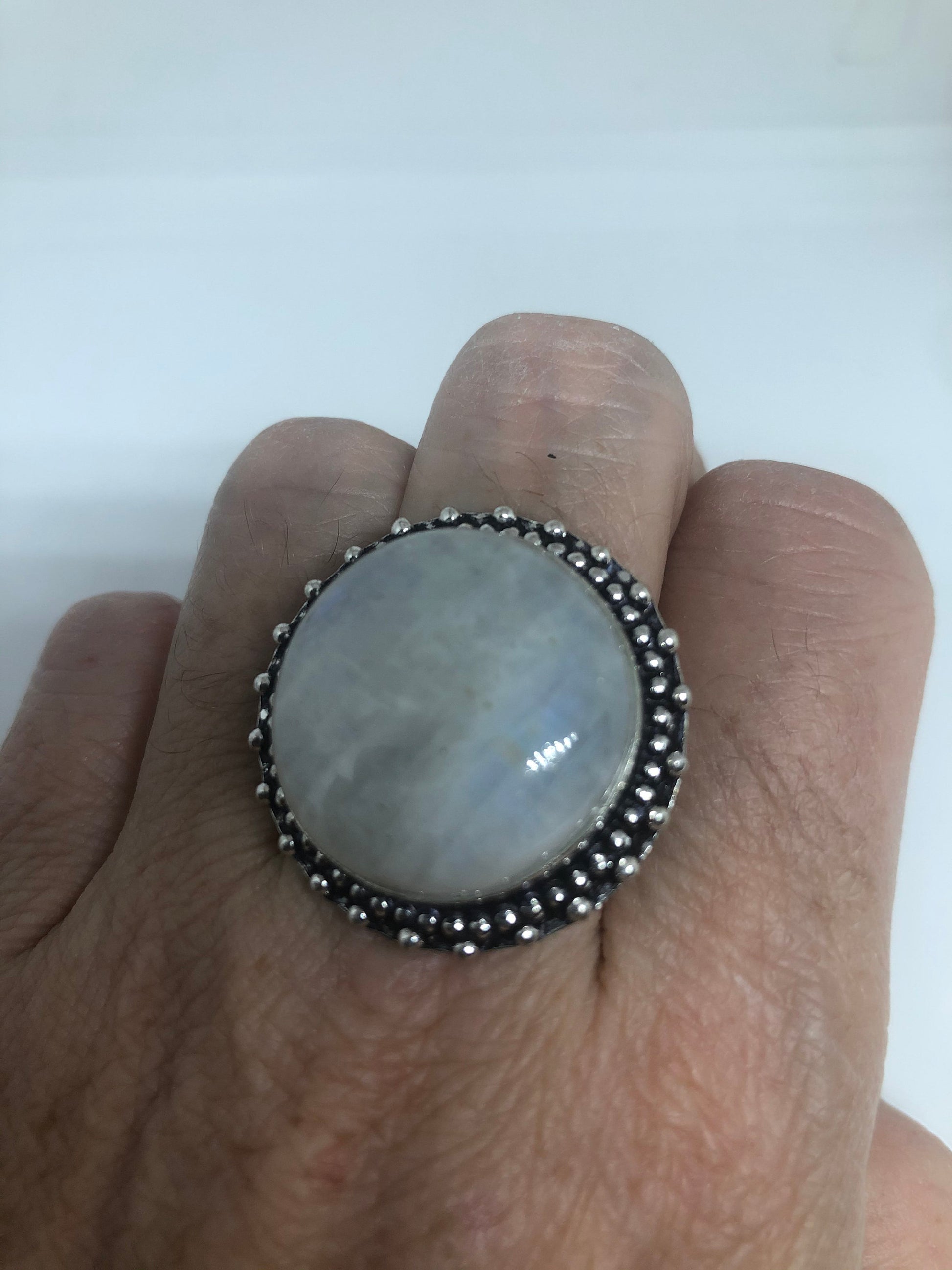 Vintage Genuine Blue White Rainbow Moonstone Ring Size 8