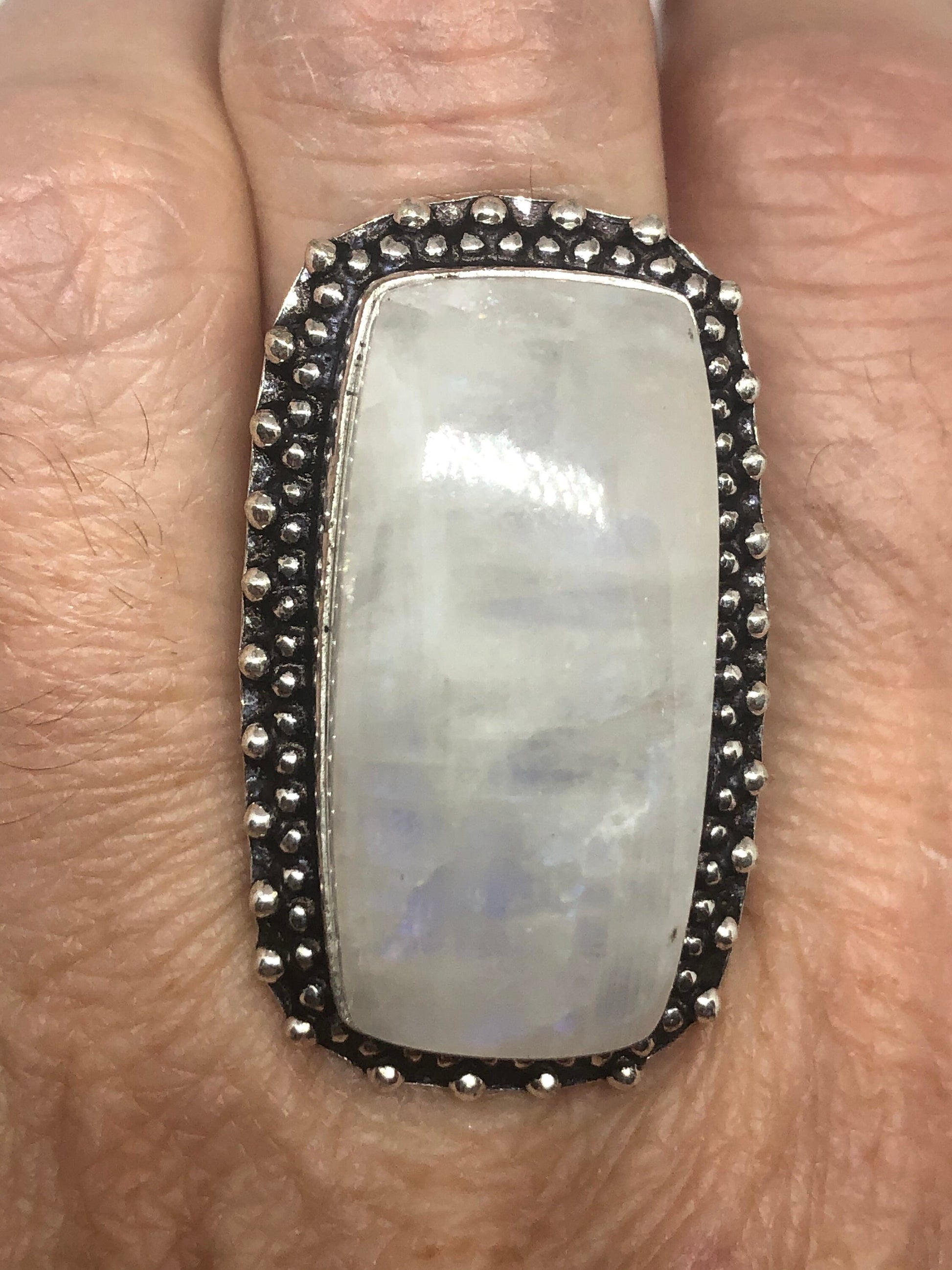 Vintage Genuine Blue White Rainbow Moonstone Ring Size 7.75