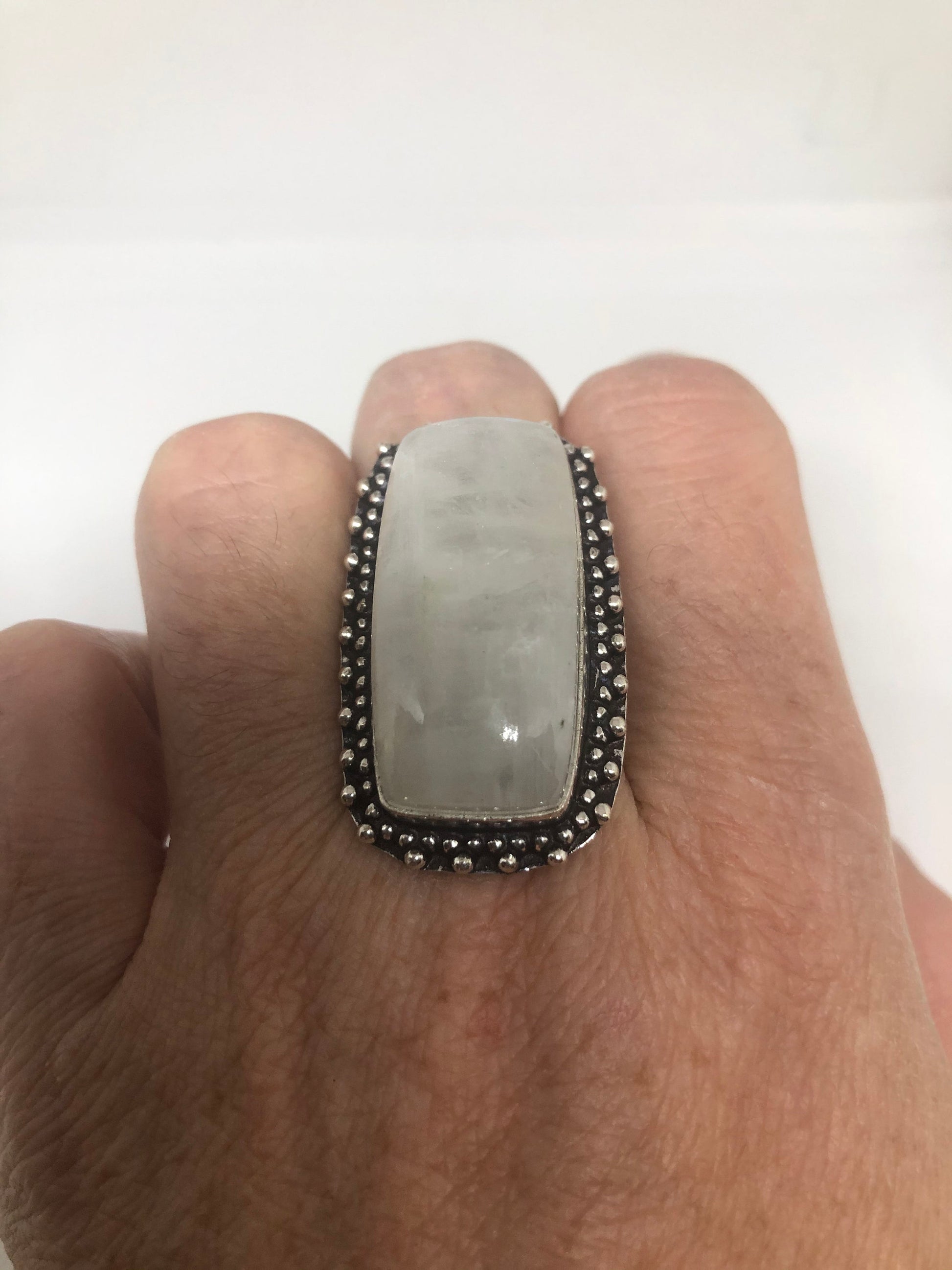 Vintage Genuine Blue White Rainbow Moonstone Ring Size 7.75