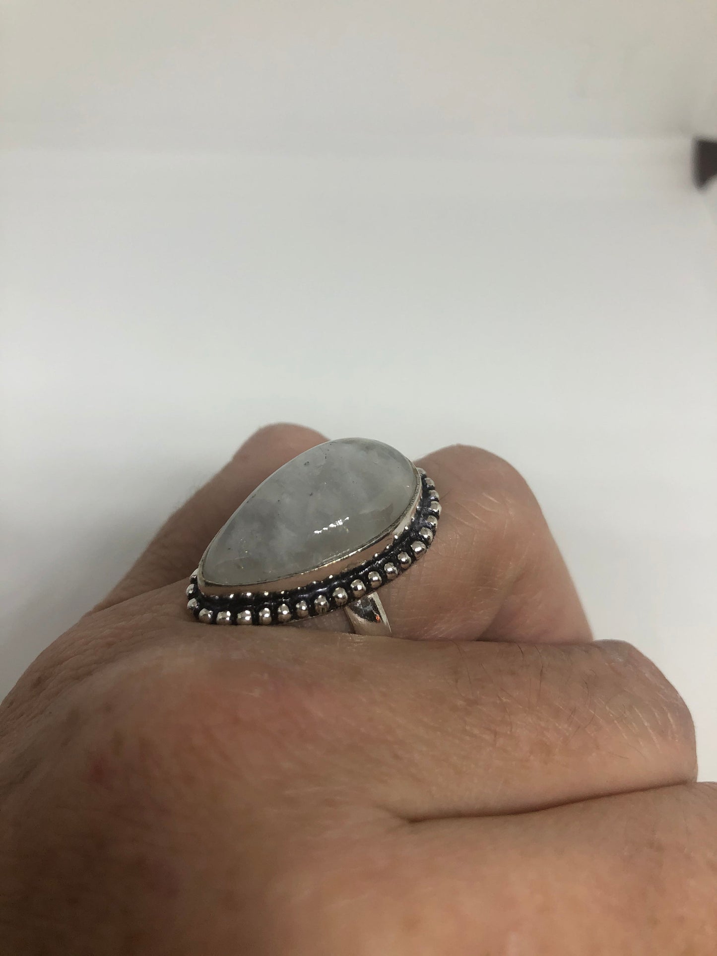 Vintage Genuine Blue White Rainbow Moonstone Ring Size 7