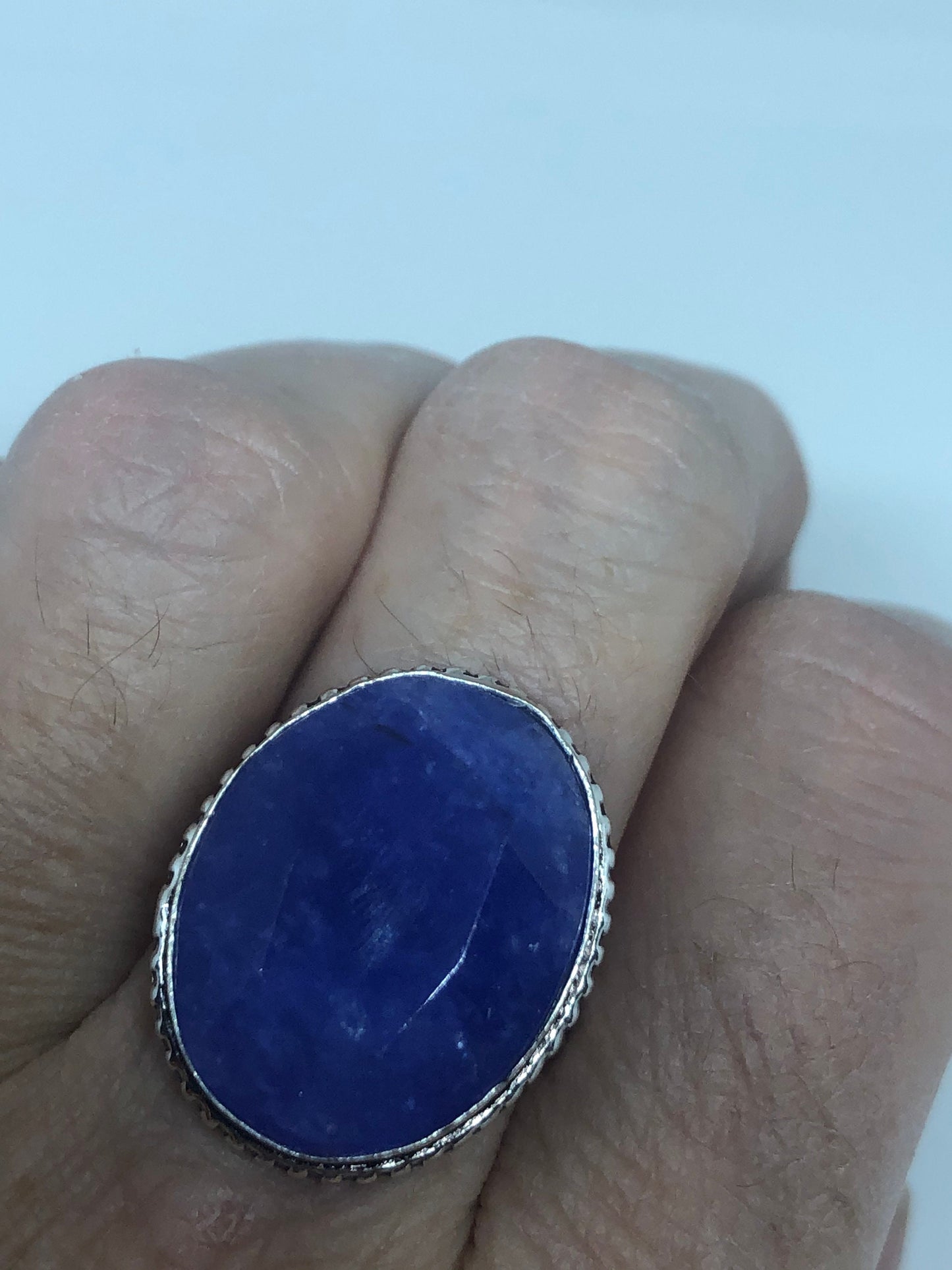 Vintage Blue Sapphire Silver Ring Size 8.75