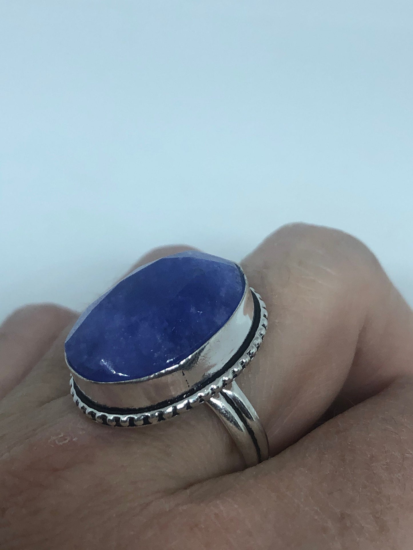 Vintage Blue Sapphire Silver Ring Size 8.75