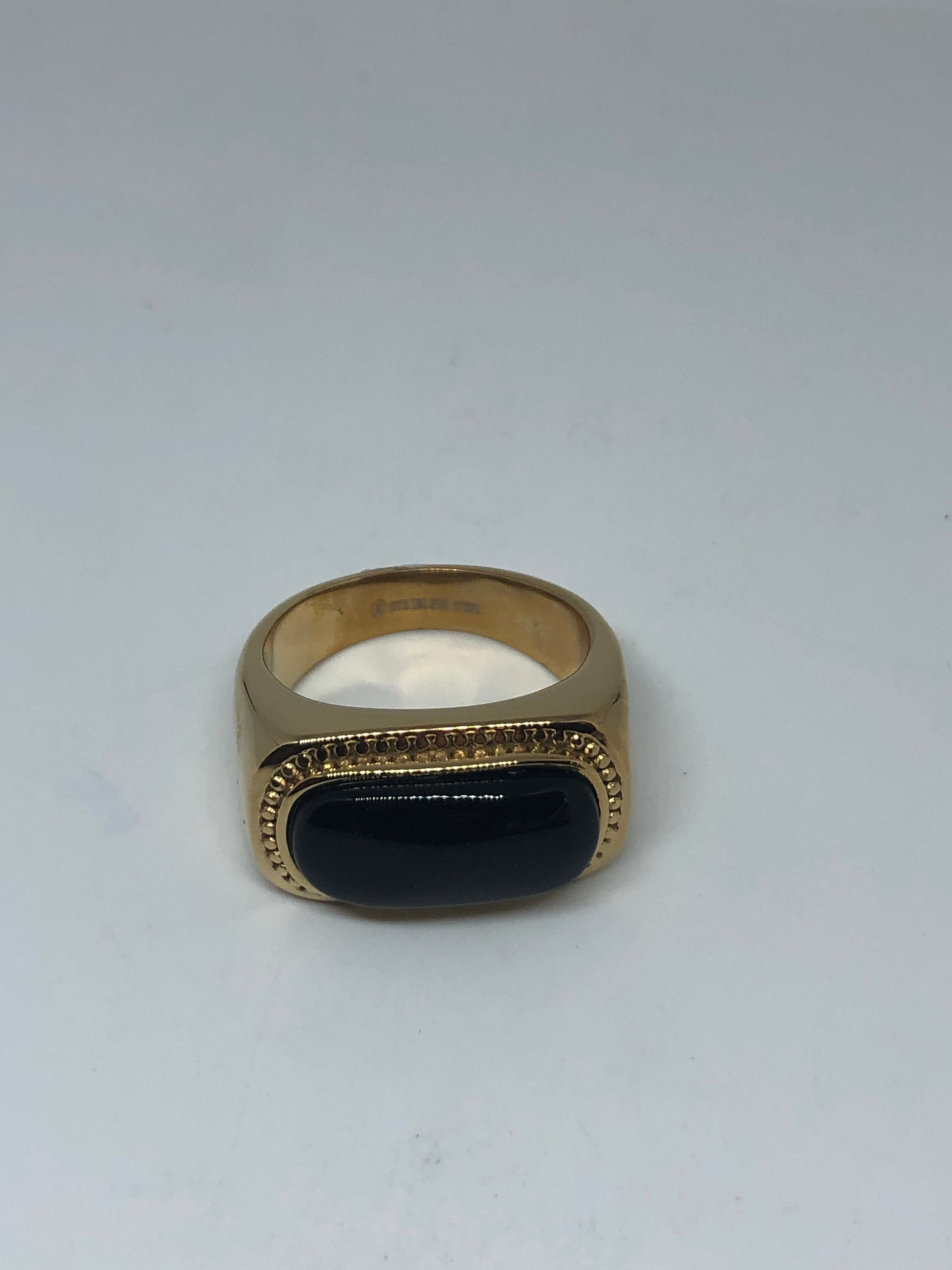 Vintage Black Onyx Golden Stainless Steel Mens Ring