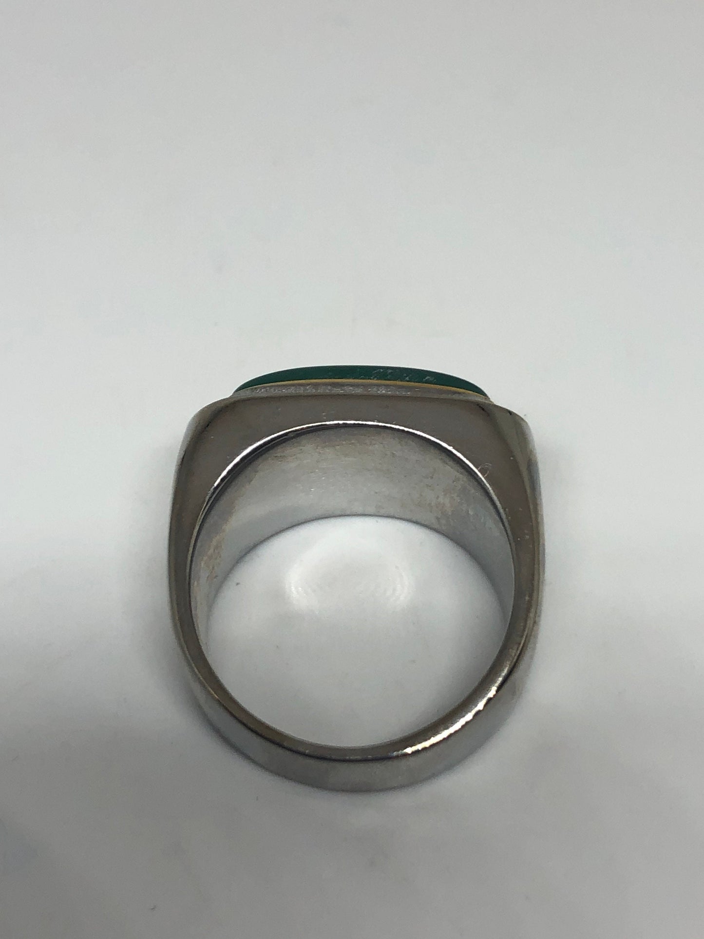 Vintage Green Onyx Golden Stainless Steel Mens Ring
