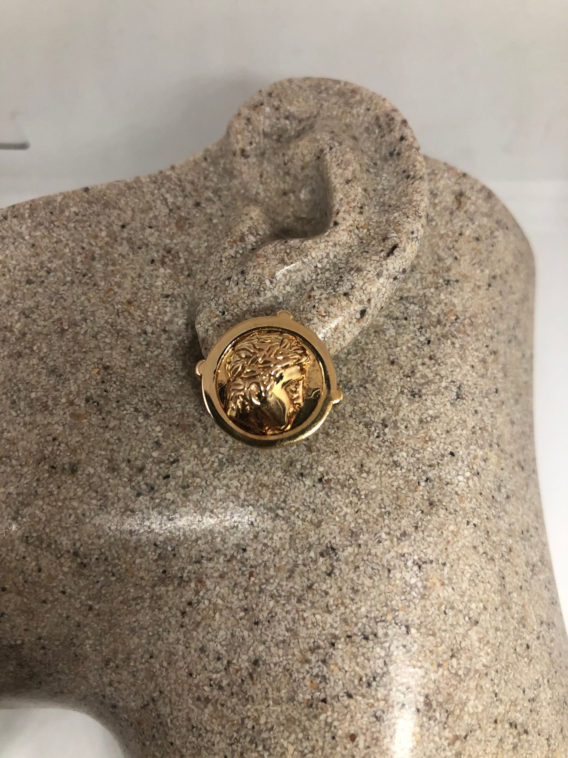 Vintage Cameo Intaglio Earrings Golden 925 Sterling Silver