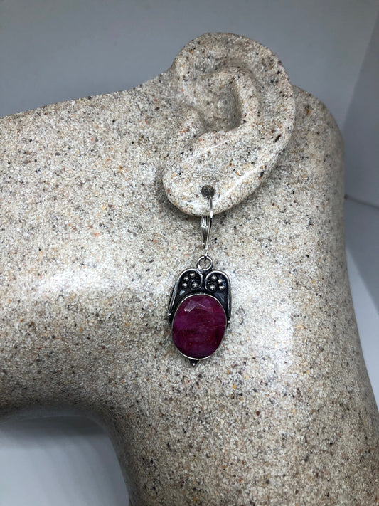 Vintage Handmade Deep Raw Ruby Earrings