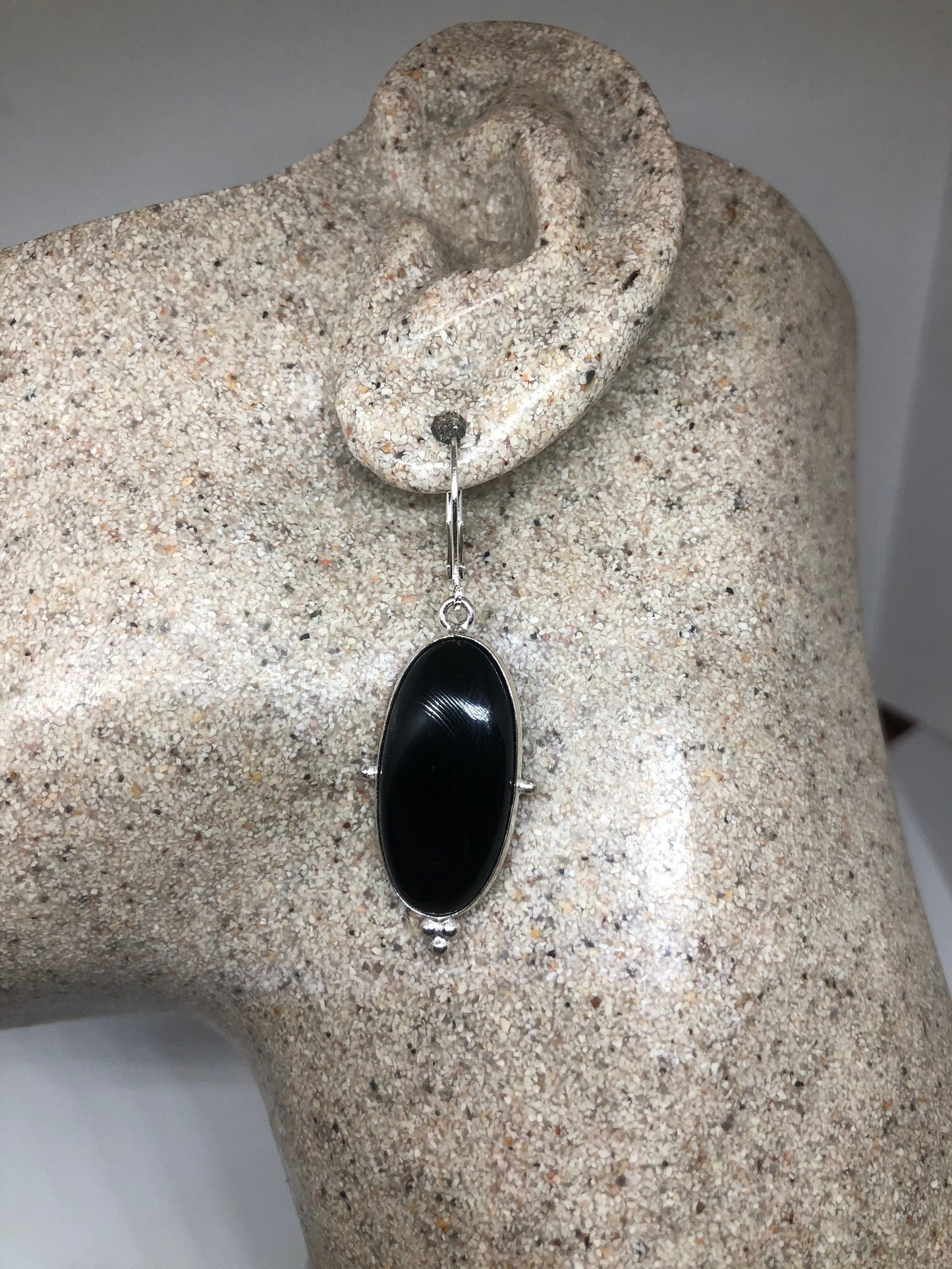 Vintage Black Earring Onyx 925 Sterling Silver Deco Dangle Chandelier