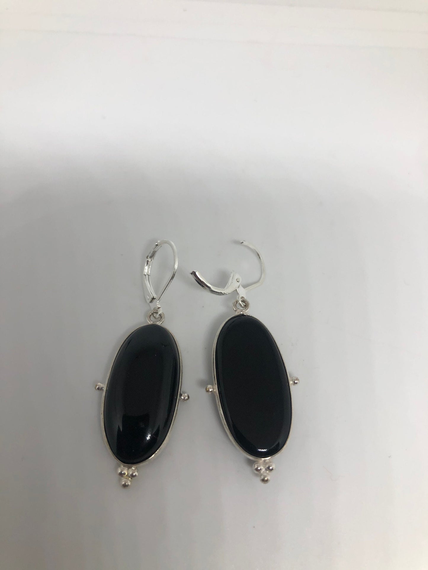 Vintage Black Earring Onyx 925 Sterling Silver Deco Dangle Chandelier