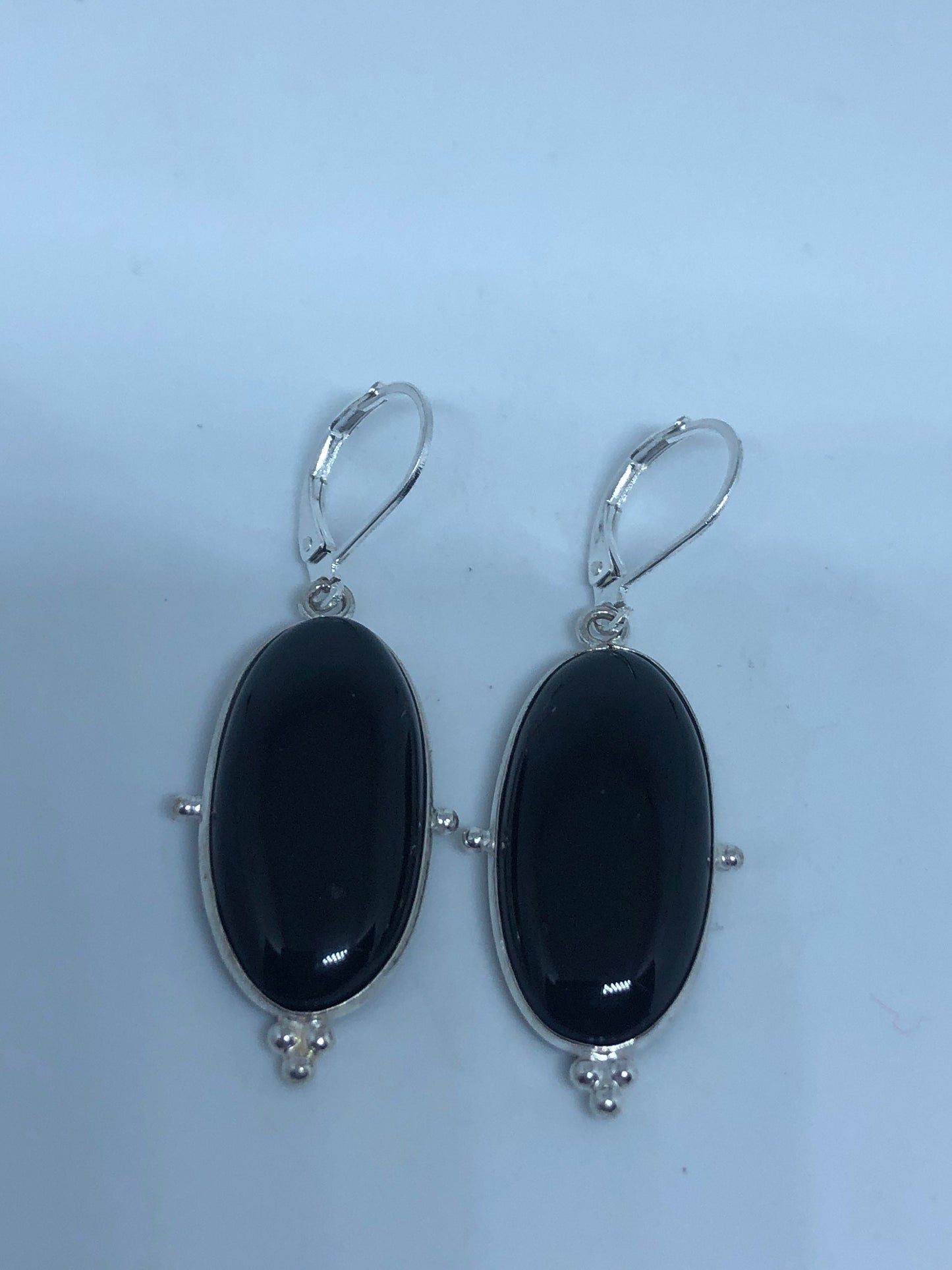 Vintage Black Earring Onyx 925 Sterling Silver Deco Dangle Chandelier