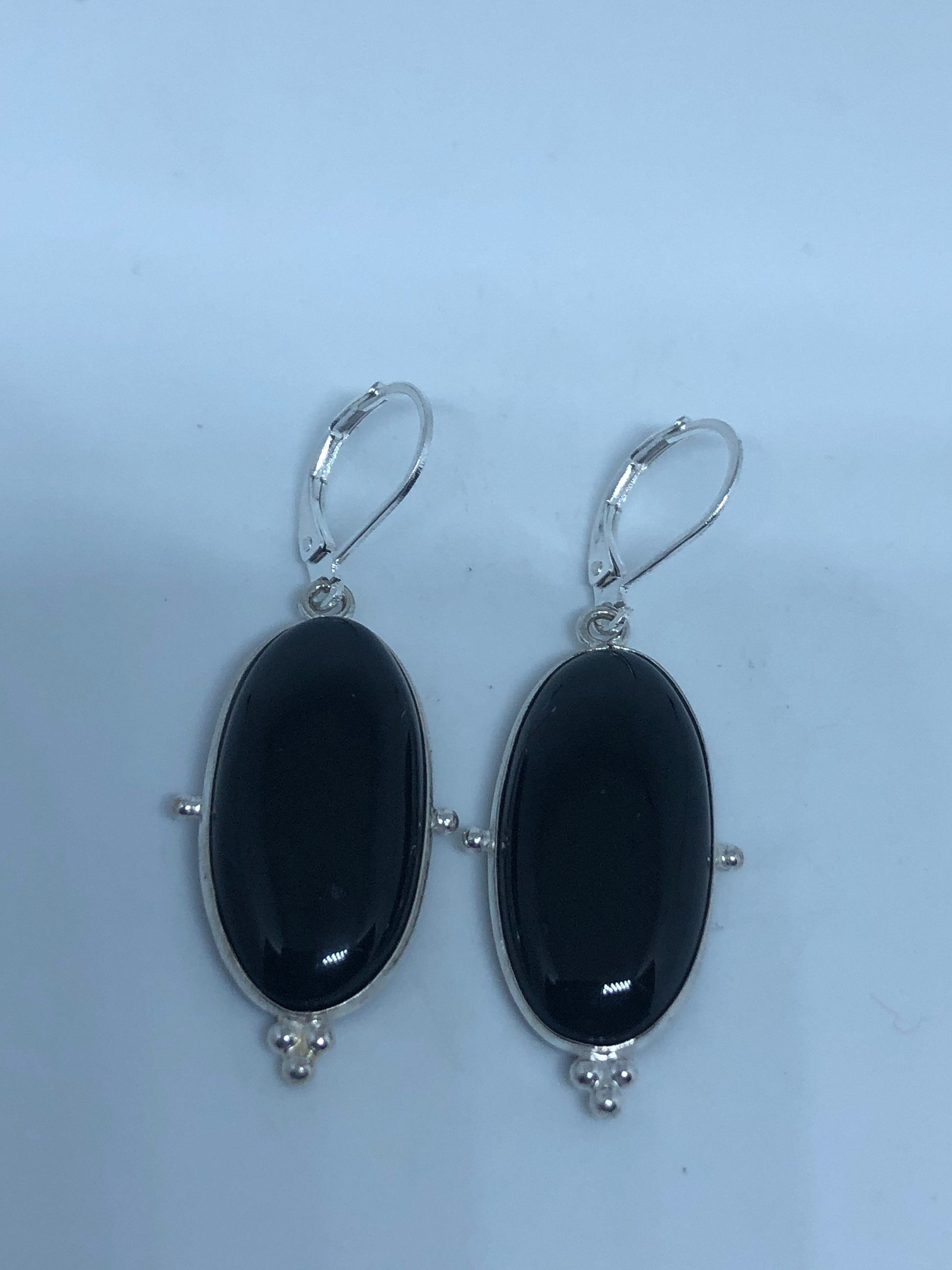 Vintage Black Earring Onyx 925 Sterling Silver Deco Dangle Chandelier