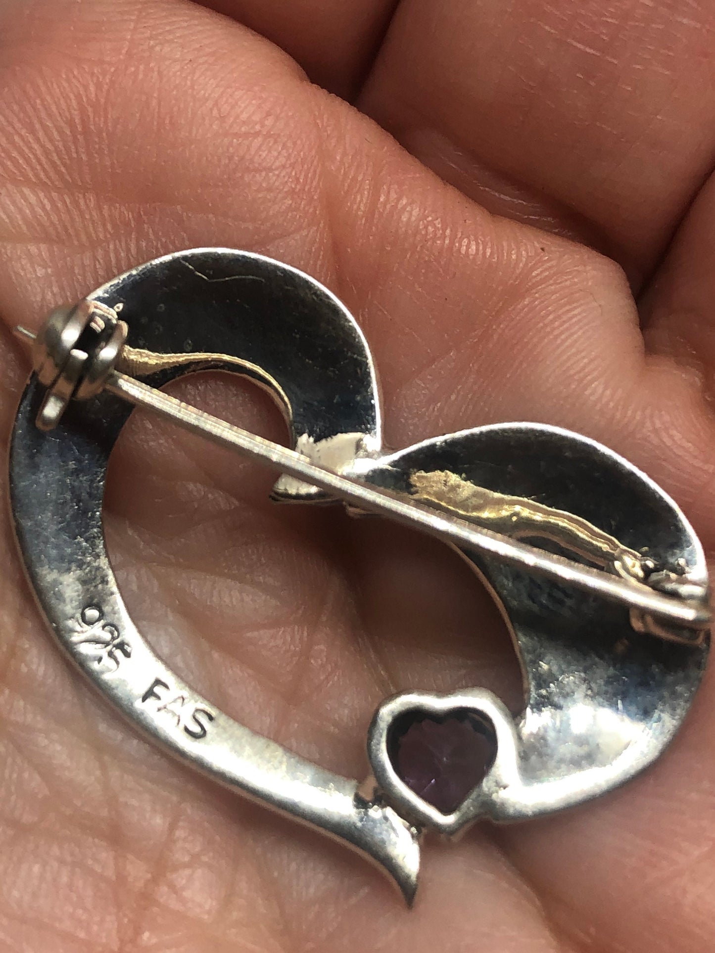 Vintage Heart Pin Marcasite 925 Sterling Silver Amethyst Valentine Brooch