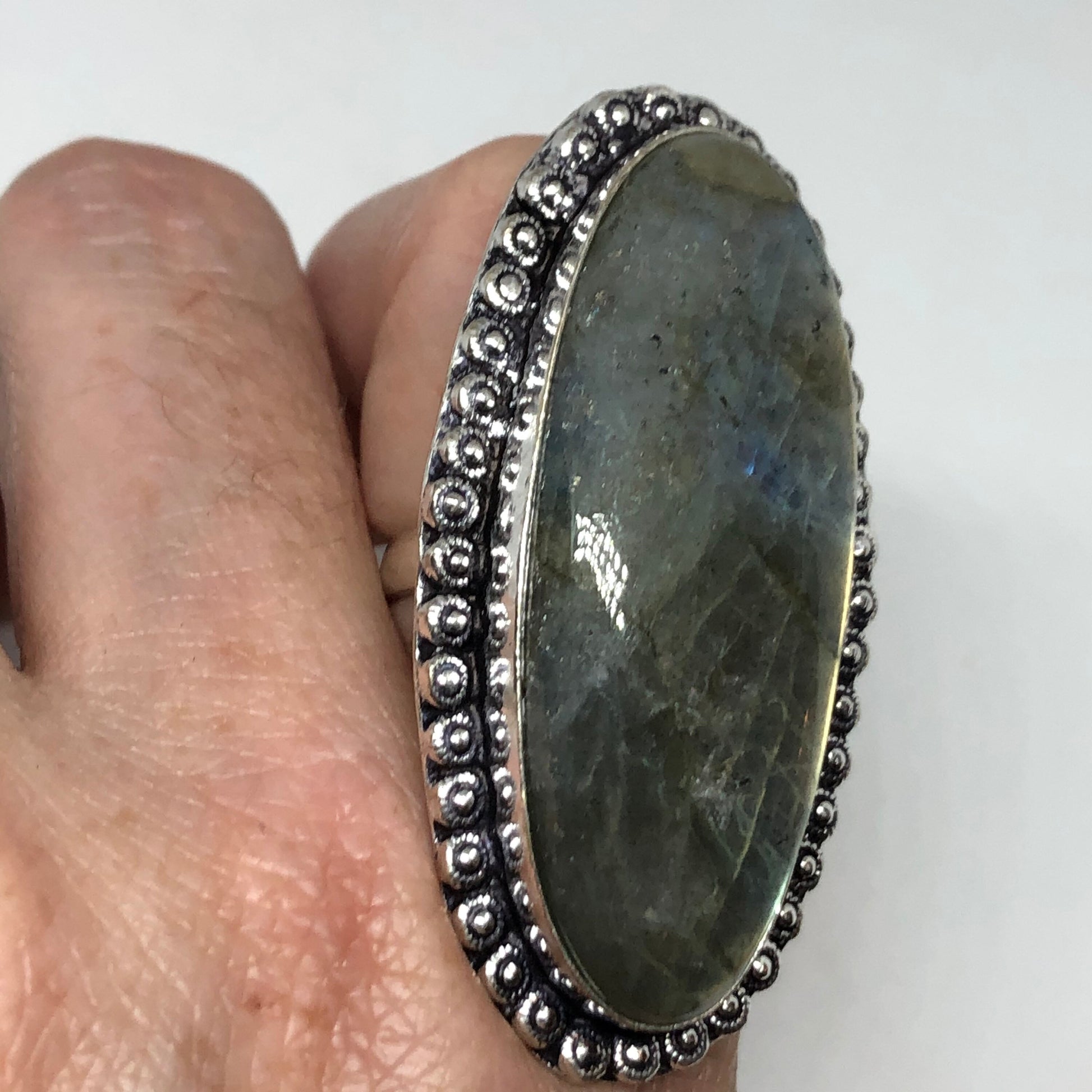 Vintage Labradorite Rainbow Moonstone Silver Ring Size 8