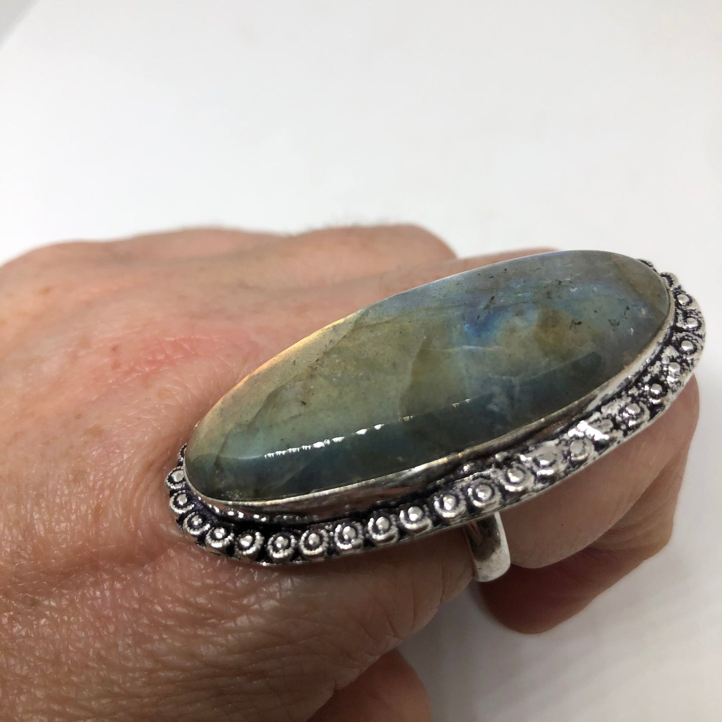 Vintage Labradorite Rainbow Moonstone Silver Ring Size 8