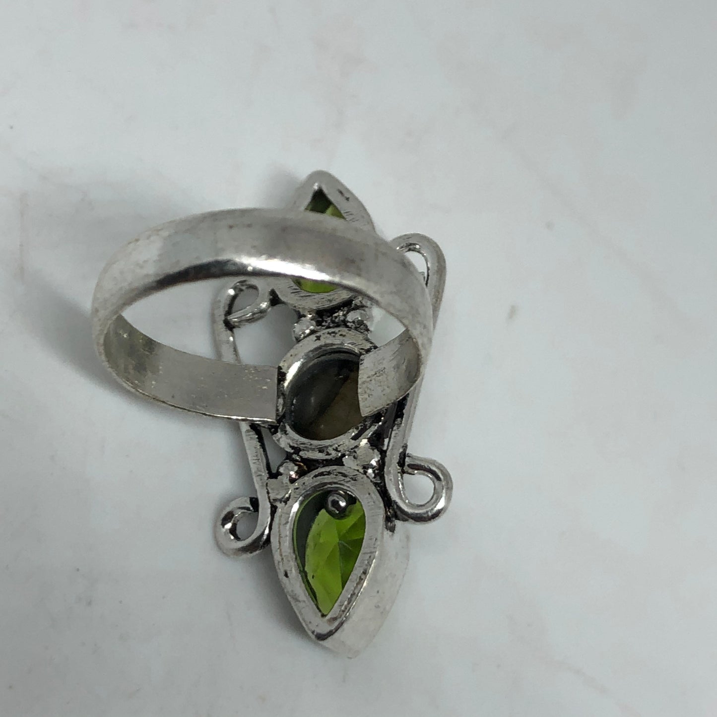 Vintage Labradorite Peridot Silver Ring Size 7.5