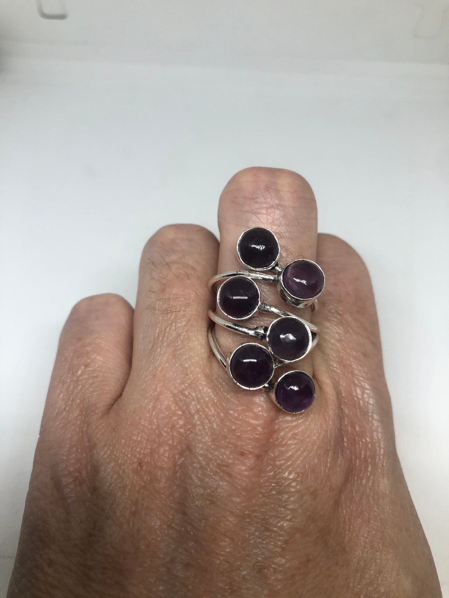 Vintage Purple Amethyst Cocktail Ring Adjustable Statement