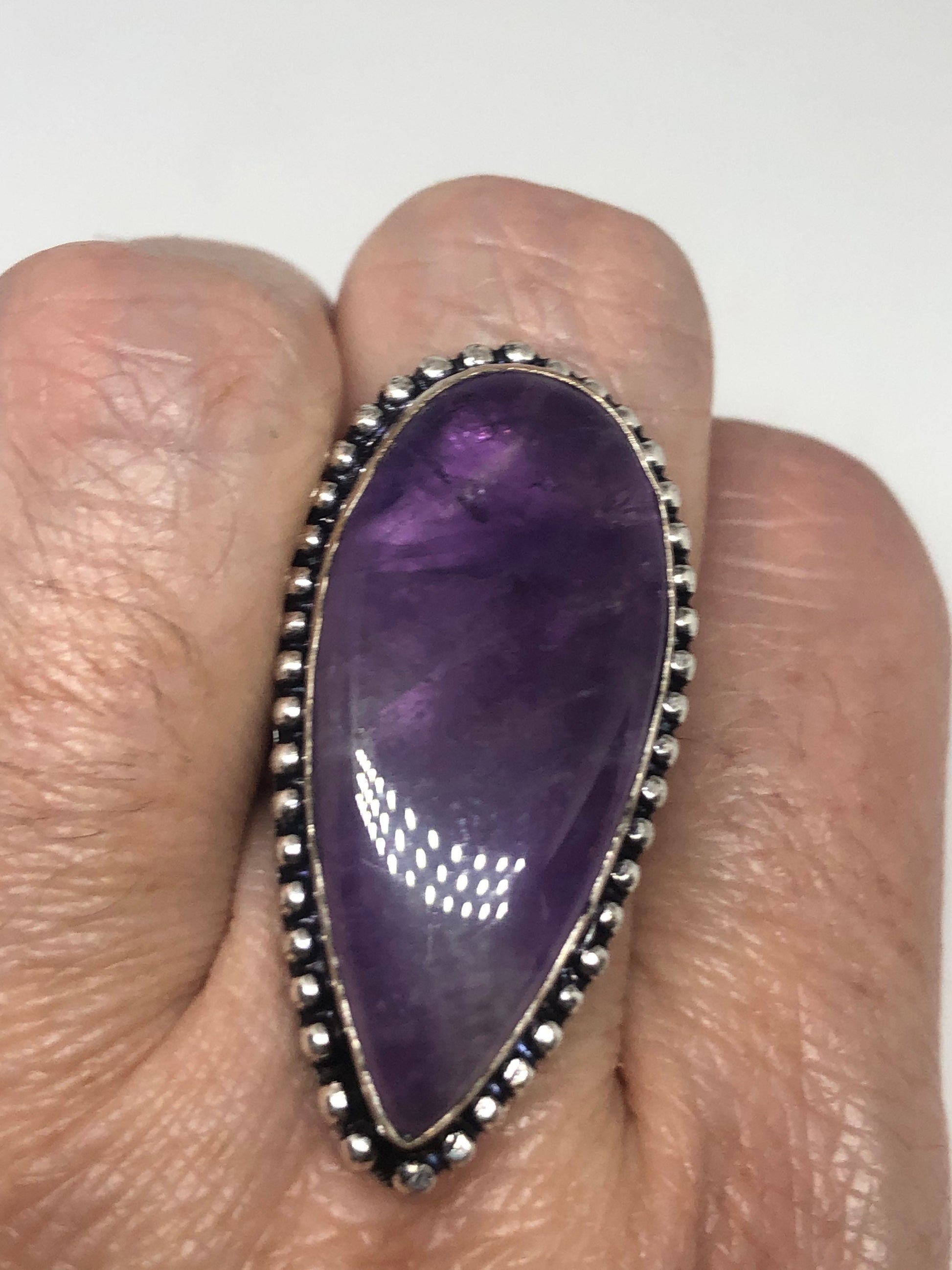 Vintage Purple Amethyst Silver Cocktail Statement Ring Size 7