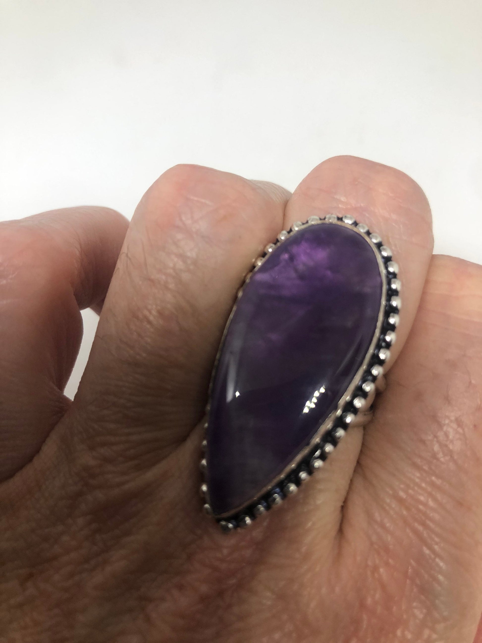 Vintage Purple Amethyst Silver Cocktail Statement Ring Size 7