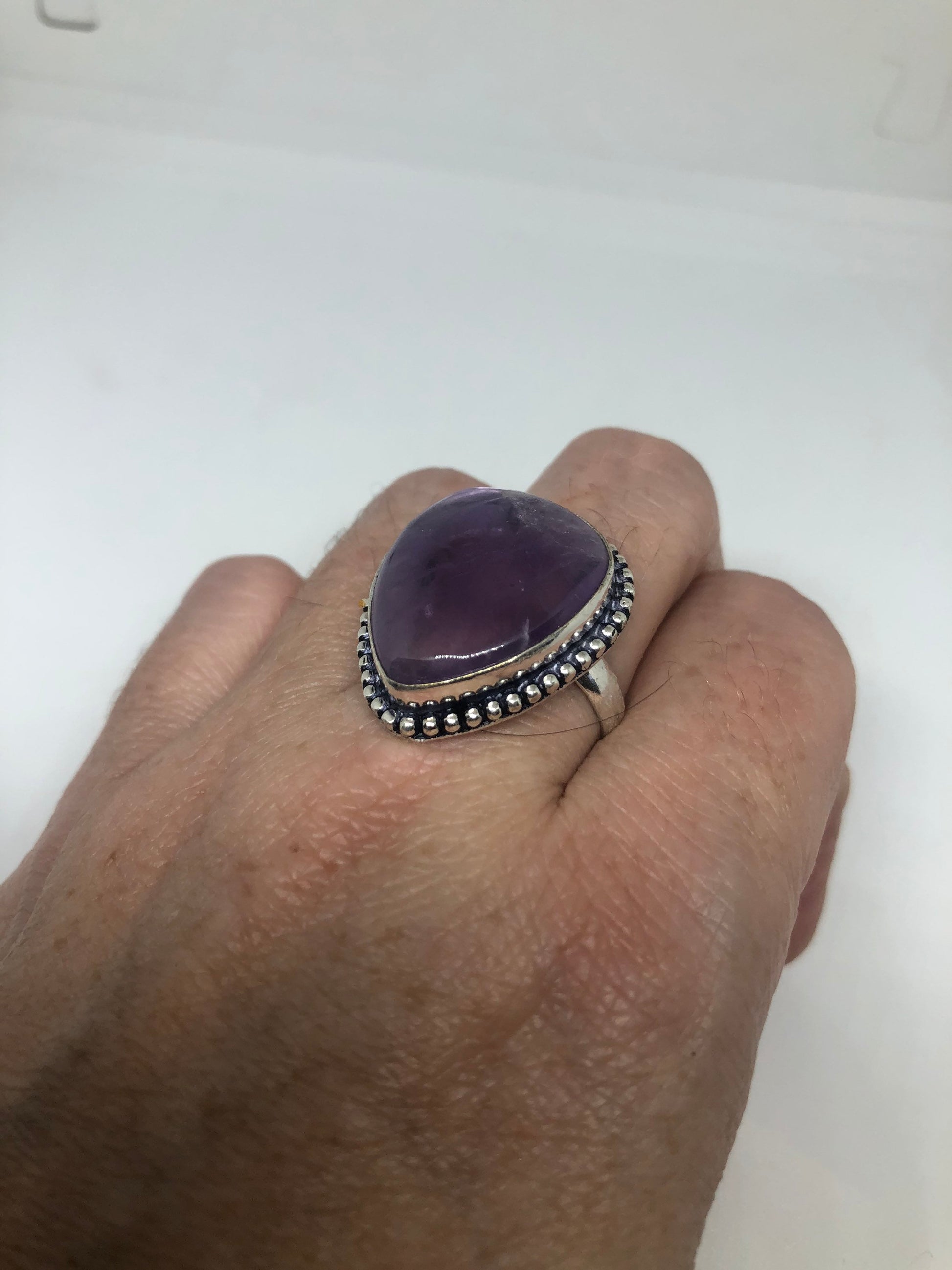 Vintage Purple Amethyst Silver Cocktail Statement Ring Size 7