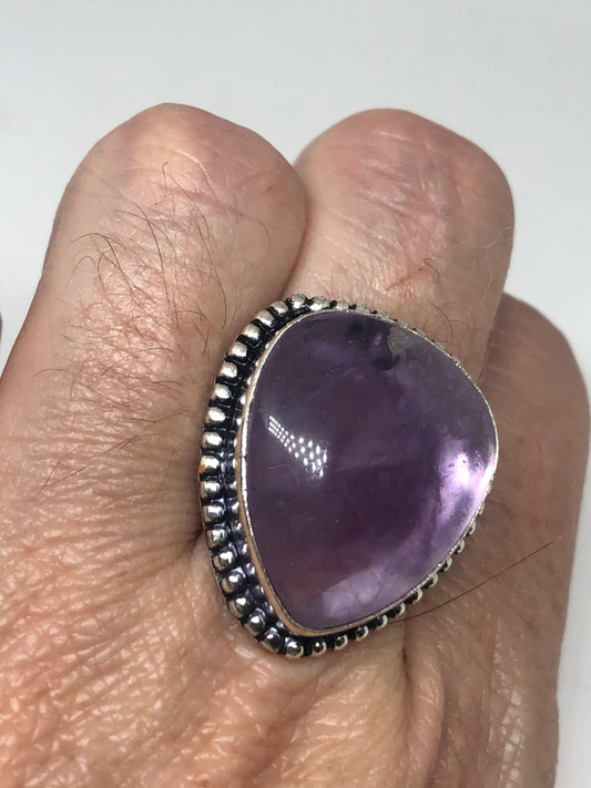 Vintage Purple Amethyst Silver Cocktail Statement Ring Size 7