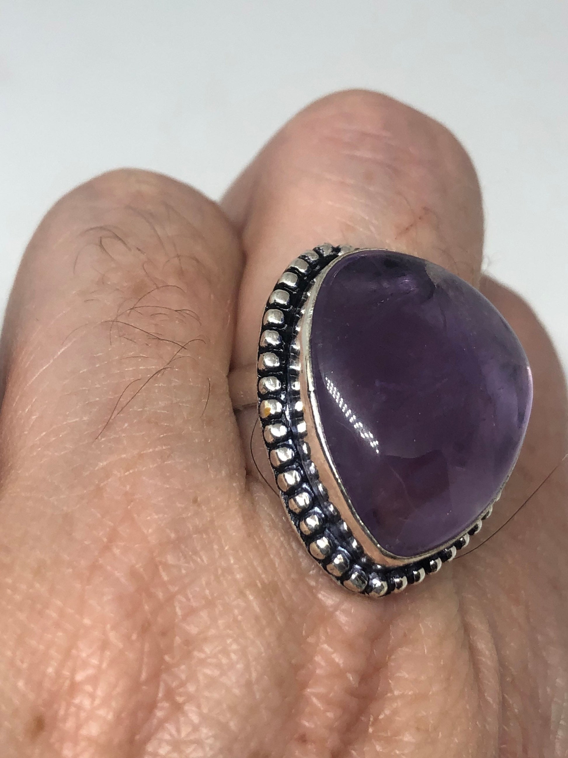 Vintage Purple Amethyst Silver Cocktail Statement Ring Size 7