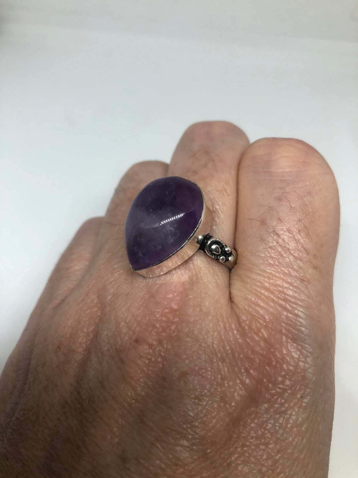 Vintage Purple Amethyst Silver Cocktail Statement Ring Size 8.5