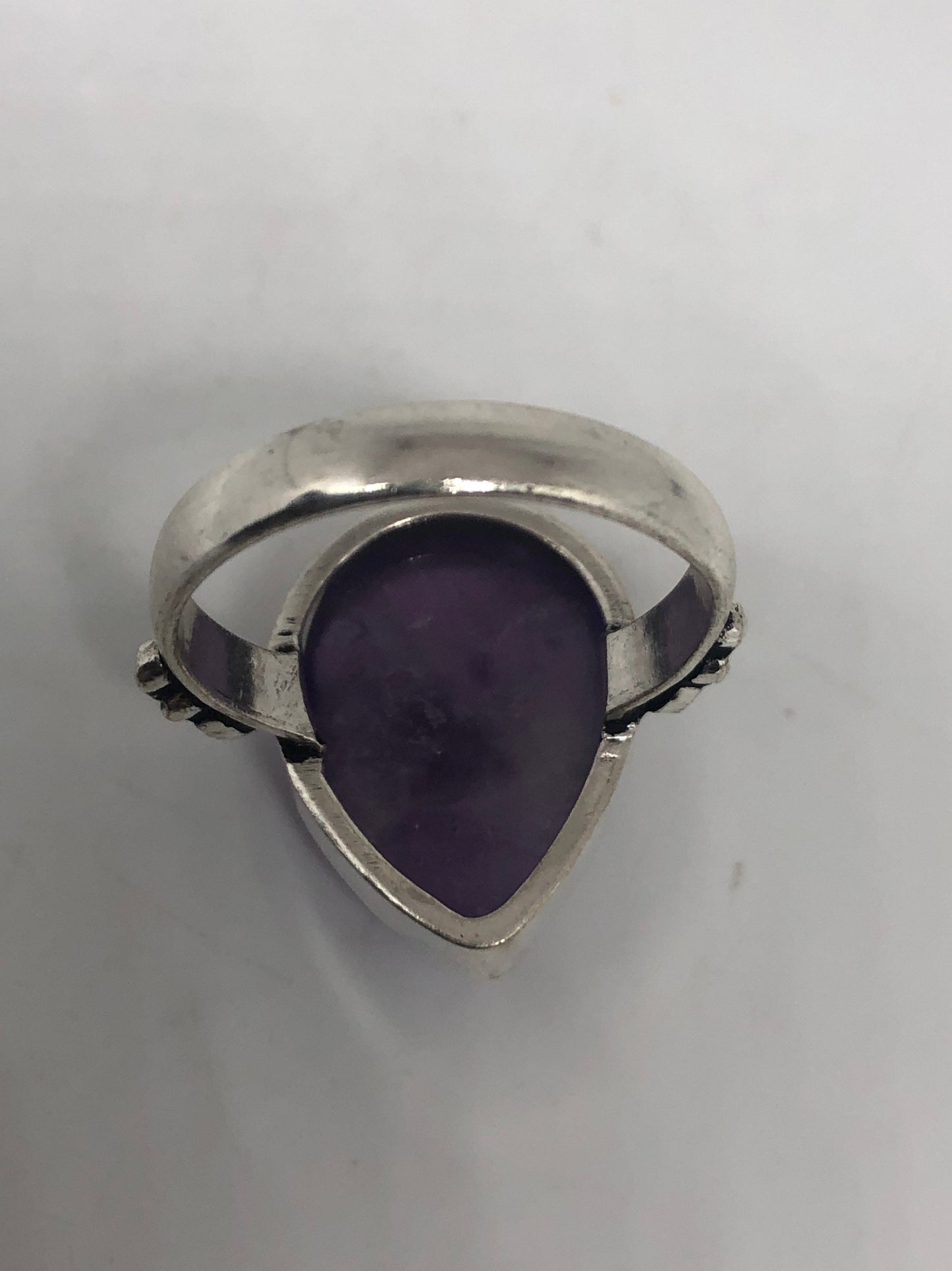 Vintage Purple Amethyst Silver Cocktail Statement Ring Size 8.5