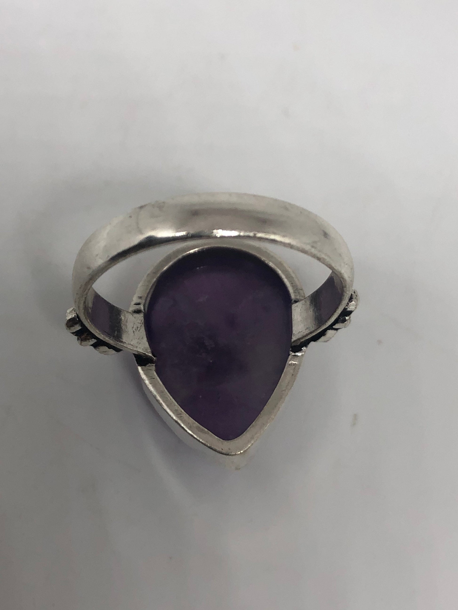 Vintage Purple Amethyst Silver Cocktail Statement Ring Size 8.5
